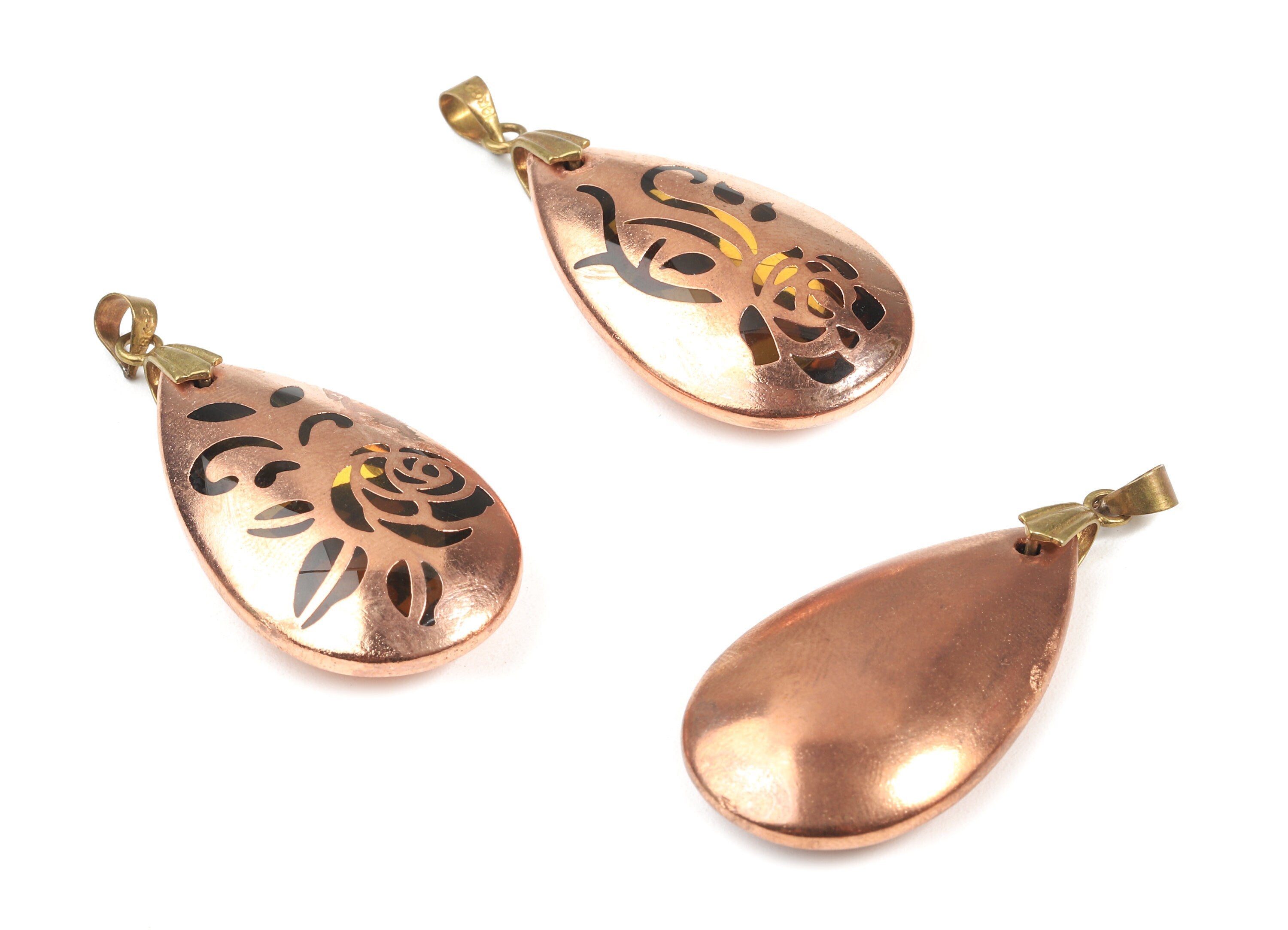 Glass Drop Charms - Copper Finished Glass Rose Pendant - Copper And Glass Charms - Jewelry Supplies - 47.16 x20.96x8.98mm - GS1026 - DOMEDBAZAAR