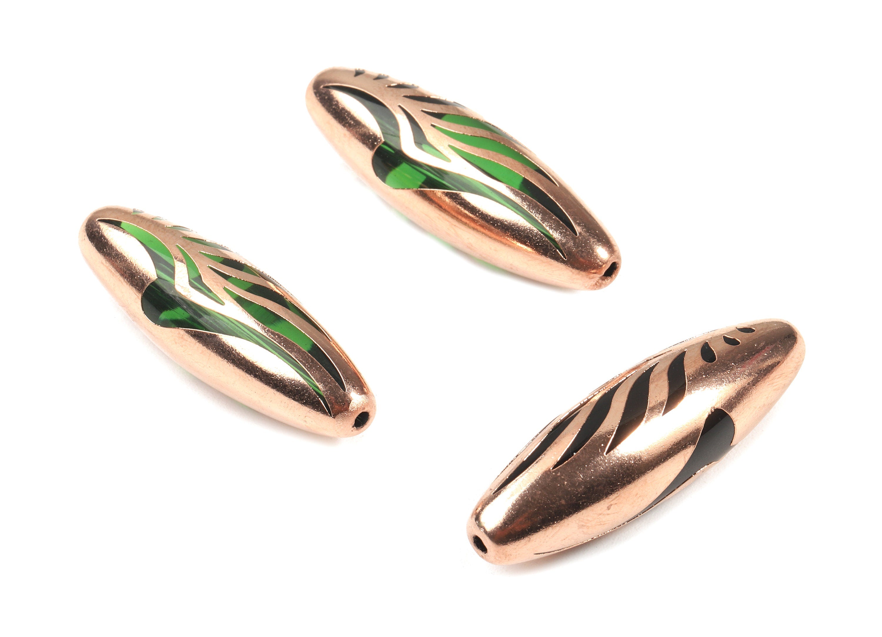 Glass Oval Charms - Copper Finished Glass Tribal Pendant - Copper And Glass Charms - Jewelry Supplies - 39.92x12.36x11.94mm - GS1028 - DOMEDBAZAAR