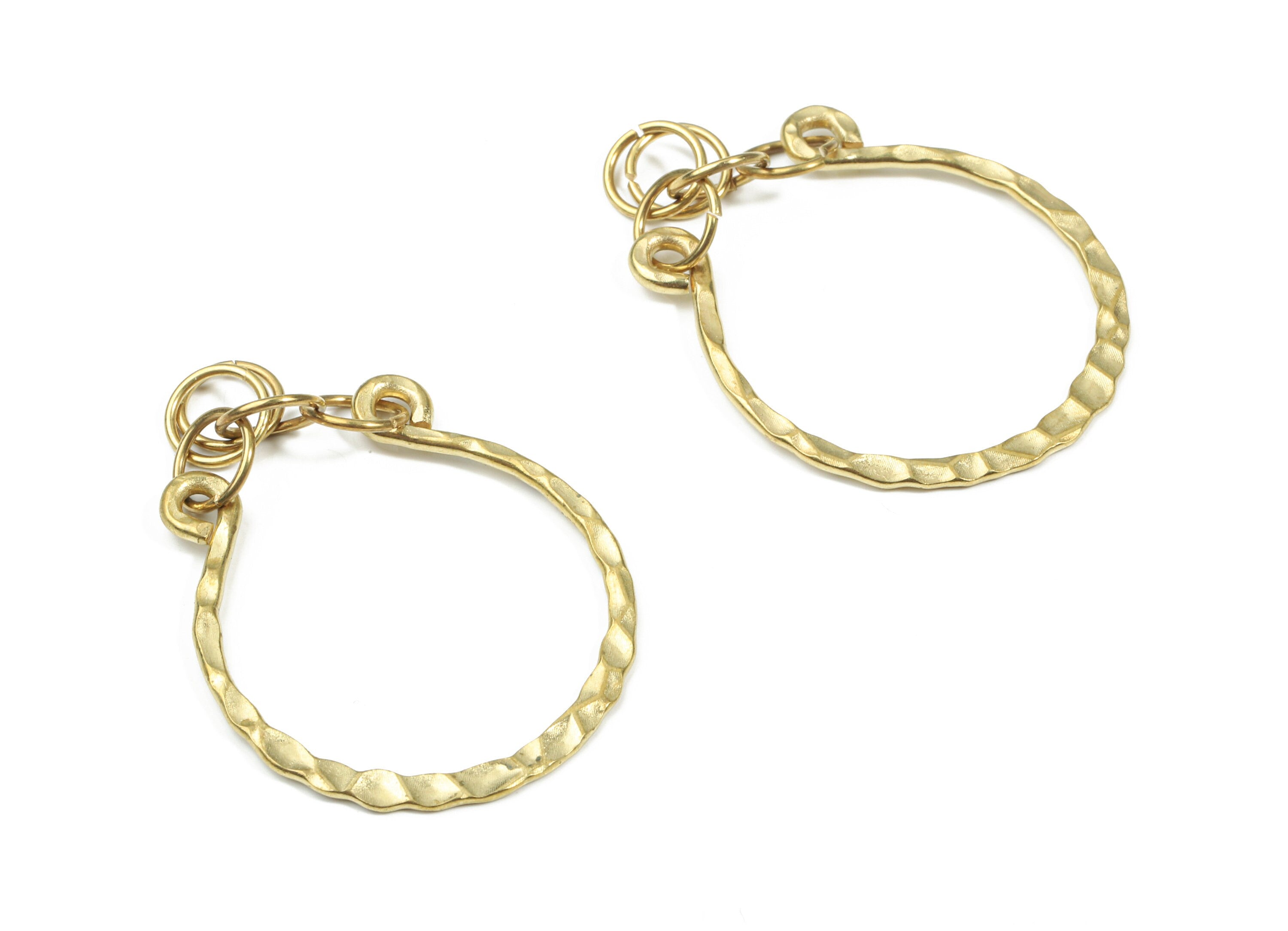 Brass Hammered Earring Wire Charm - Raw Brass Earring Hoop - Brass Round Earring Charm - Jewelry Supplies - 31.45x28x1.5mm - PP3494 - DOMEDBAZAAR