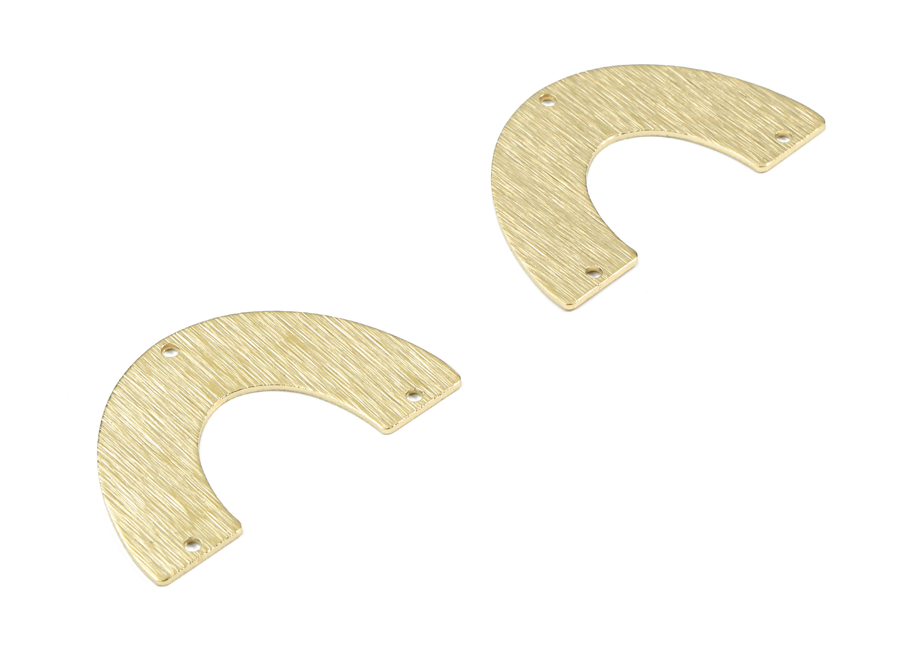Brass Semi Circle Earring Connector - Raw Brass Half Moon Necklace Connector - Textured Brass 3 Hole U Connector - 34.06x21.2x0.8mm - PP3352 - DOMEDBAZAAR