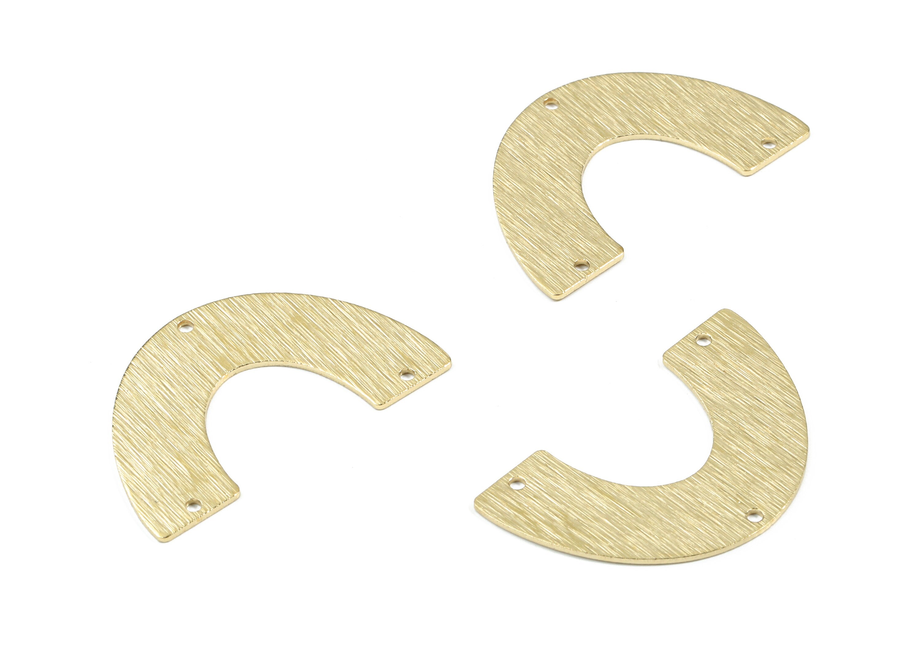 Brass Semi Circle Earring Connector - Raw Brass Half Moon Necklace Connector - Textured Brass 3 Hole U Connector - 34.06x21.2x0.8mm - PP3352 - DOMEDBAZAAR