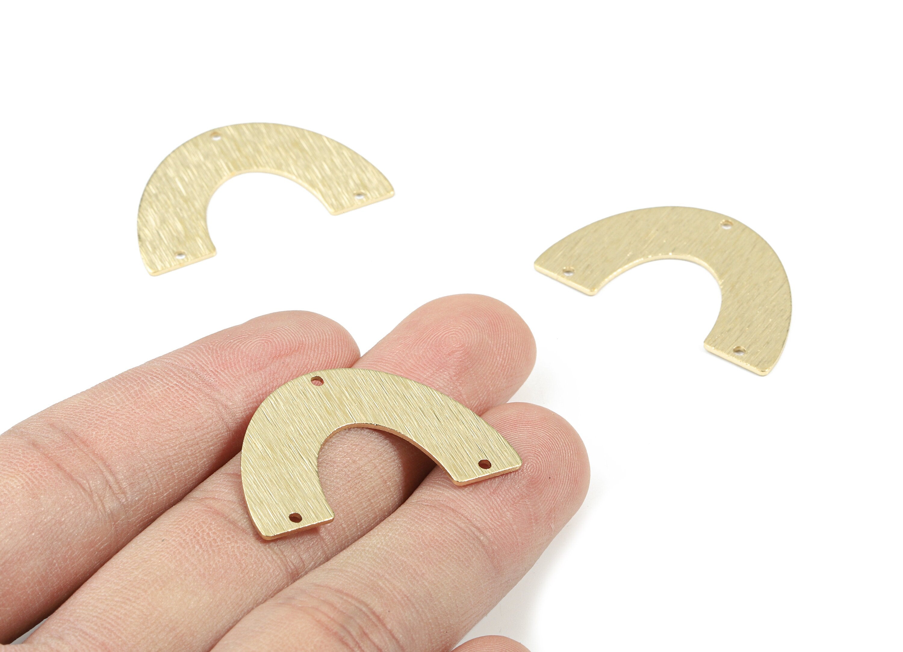 Brass Semi Circle Earring Connector - Raw Brass Half Moon Necklace Connector - Textured Brass 3 Hole U Connector - 34.06x21.2x0.8mm - PP3352 - DOMEDBAZAAR