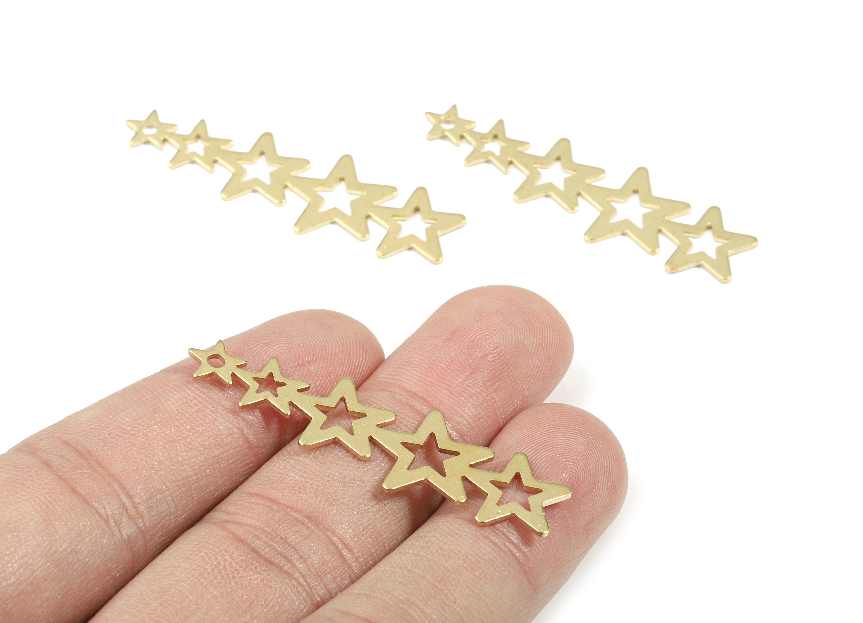 Brass Stars Earring Charms - Raw Brass 5 Star Pendant - Earring Findings - Jewelry Supplies - 45.44x14.04x0.81mm - PP3364 - DOMEDBAZAAR