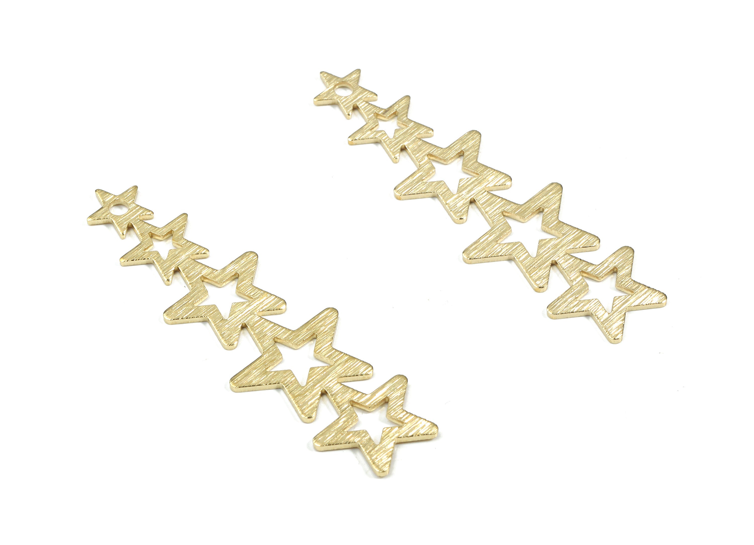 Brass Stars Earring Charms - Raw Brass Textured 5 Star Pendant - Earring Findings - Jewelry Supplies - 45.44x14.04x0.81mm - PP3362 - DOMEDBAZAAR