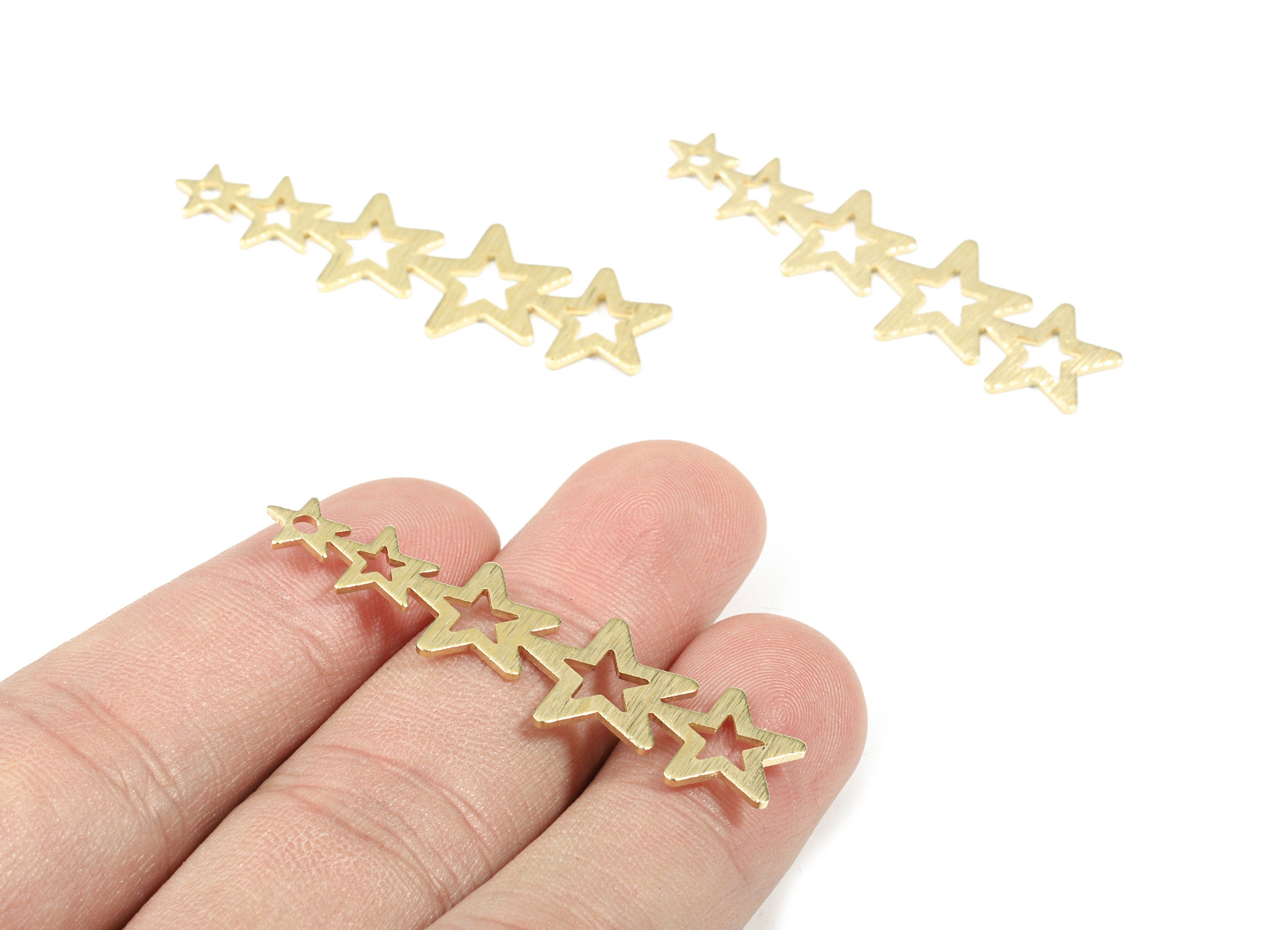 Brass Stars Earring Charms - Raw Brass Textured 5 Star Pendant - Earring Findings - Jewelry Supplies - 45.44x14.04x0.81mm - PP3362 - DOMEDBAZAAR