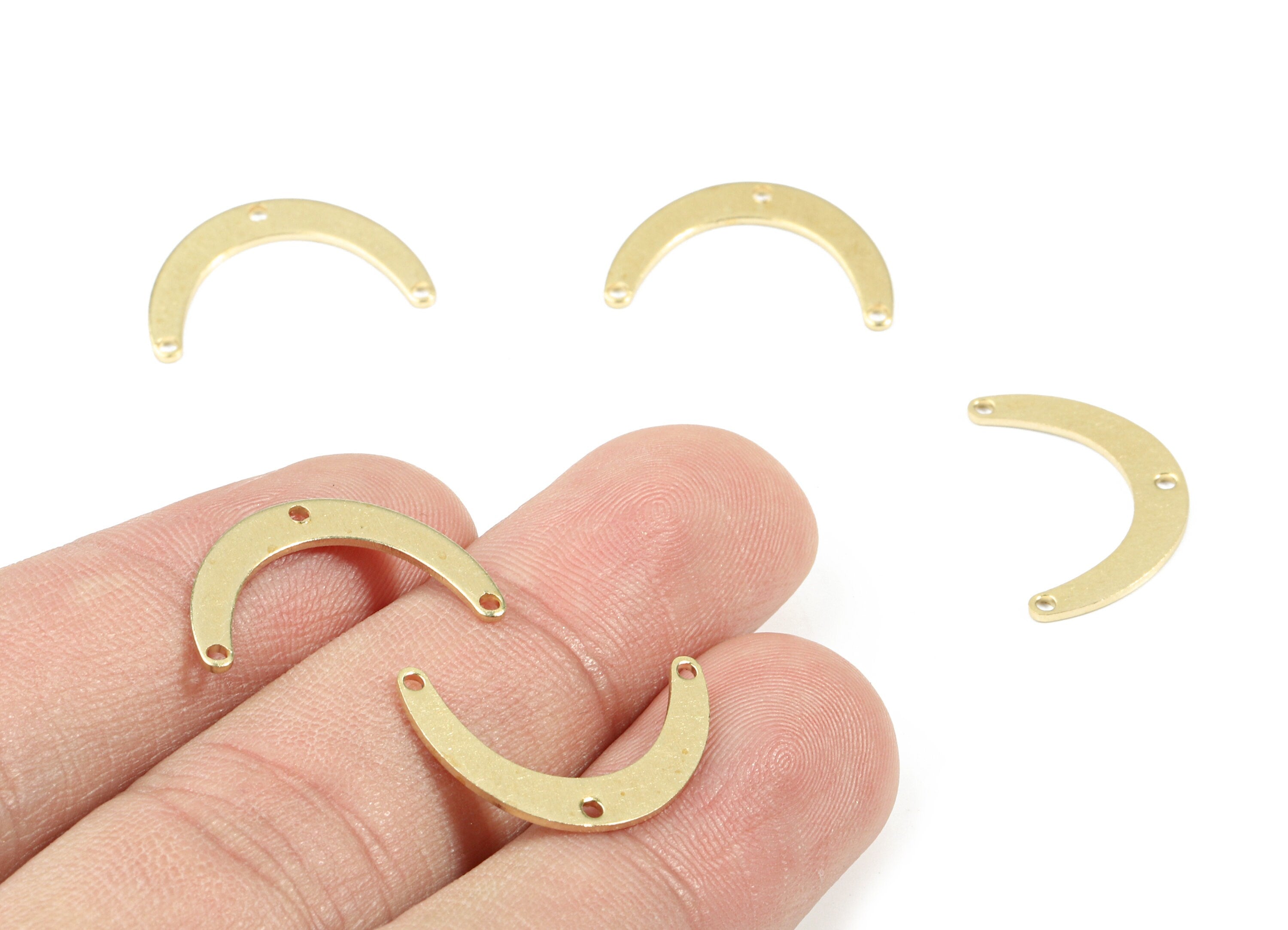 Brass Mini C Earring Connector - Raw Brass Crescent Necklace Connector - Brass 3 Hole U Connector - 19.92x12.47x0.81mm - PP3373 - DOMEDBAZAAR