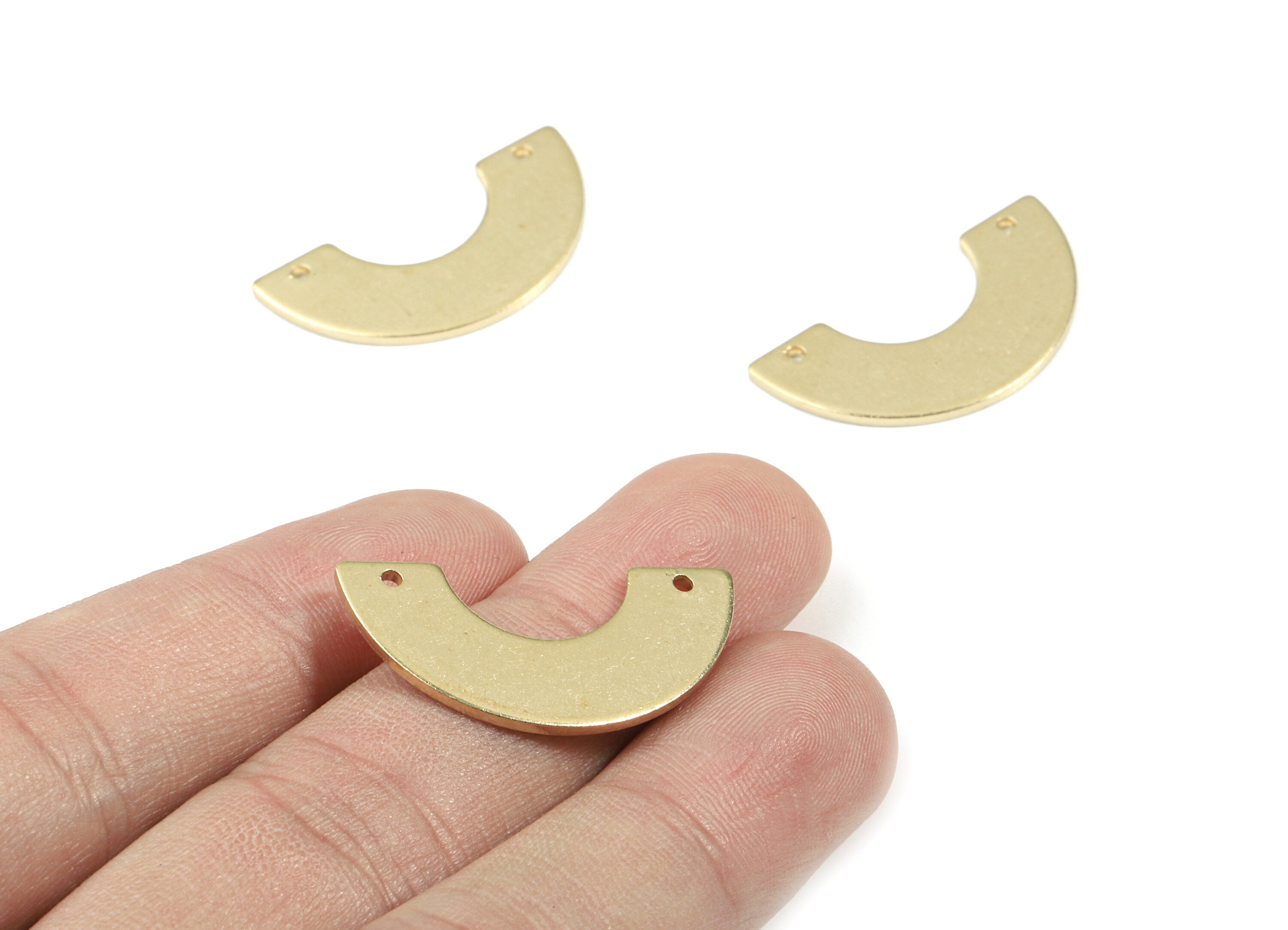 Brass Semi Circle Earring Connector - Raw Brass Half Moon Necklace Connector - Brass 2 Hole Connector - 29.95x15.04x1.21mm - PP3375 - DOMEDBAZAAR