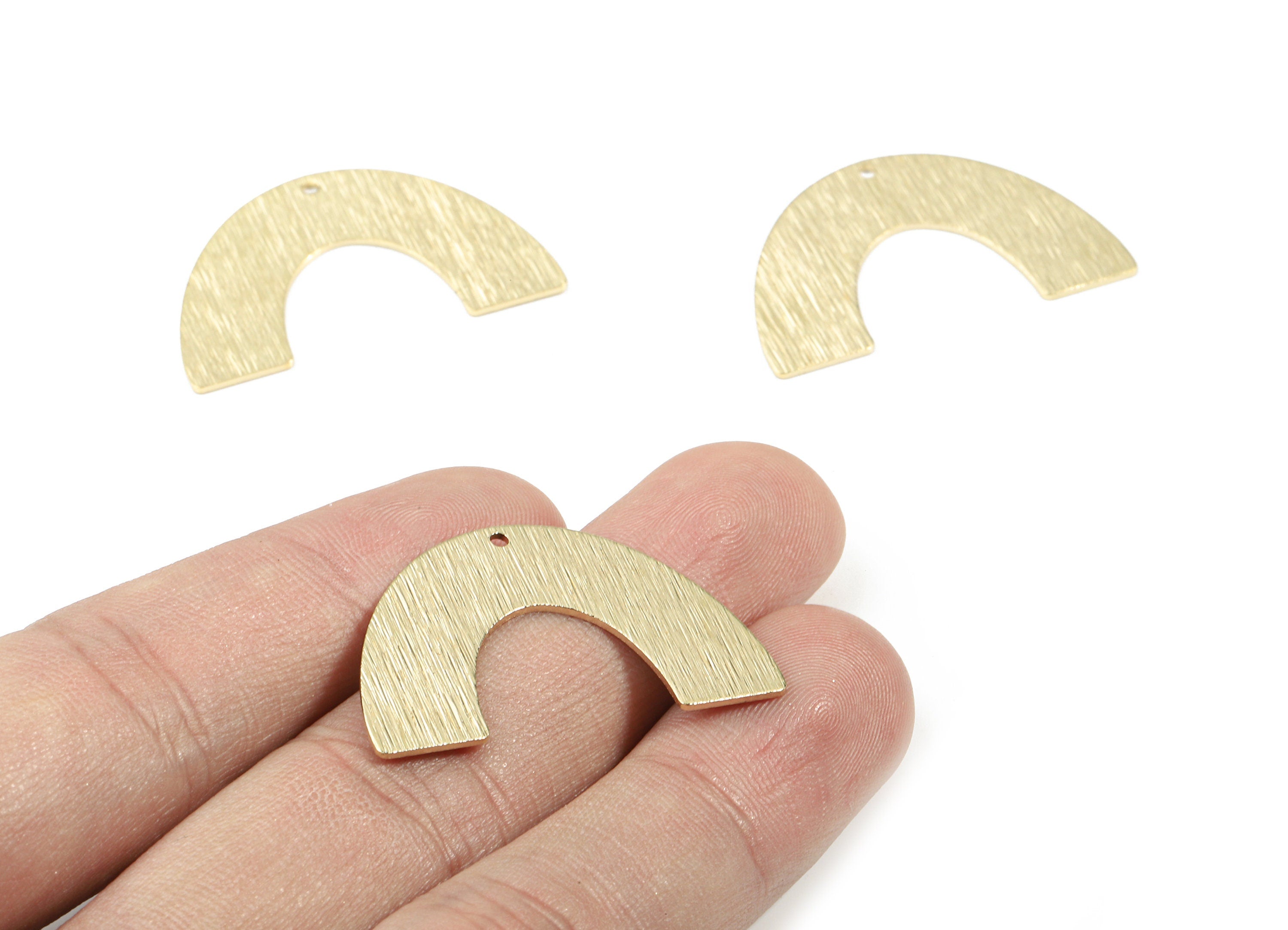 Brass Semi Circle Earring Charms - Raw Brass Half Moon Pendant - Textured Brass For Necklace - Jewelry Supplies - 34x21.02x0.83mm - PP3383 - DOMEDBAZAAR
