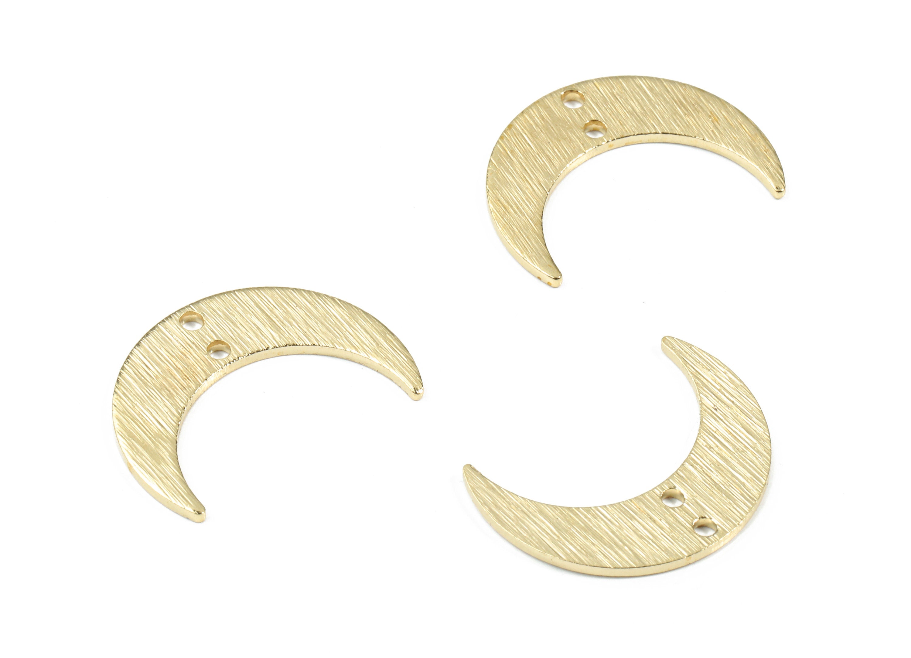 Brass Crescent Connector For Earring - Raw Brass Textured Moon Connector For Necklace - Brass 2 Hole Connector - 20.59x15.22x1mm - PP3388 - DOMEDBAZAAR
