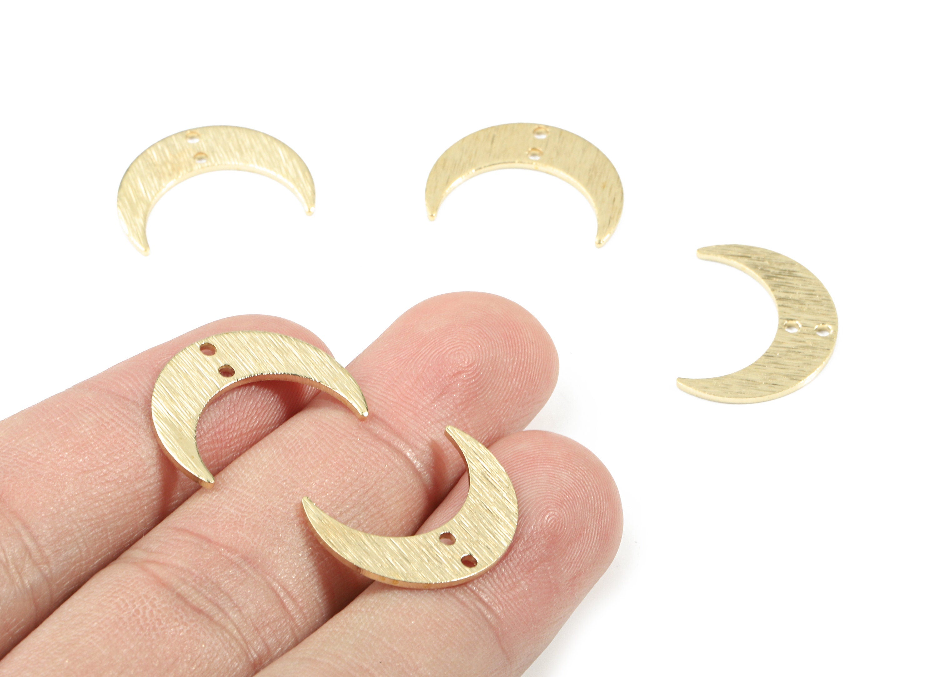 Brass Crescent Connector For Earring - Raw Brass Textured Moon Connector For Necklace - Brass 2 Hole Connector - 20.59x15.22x1mm - PP3388 - DOMEDBAZAAR
