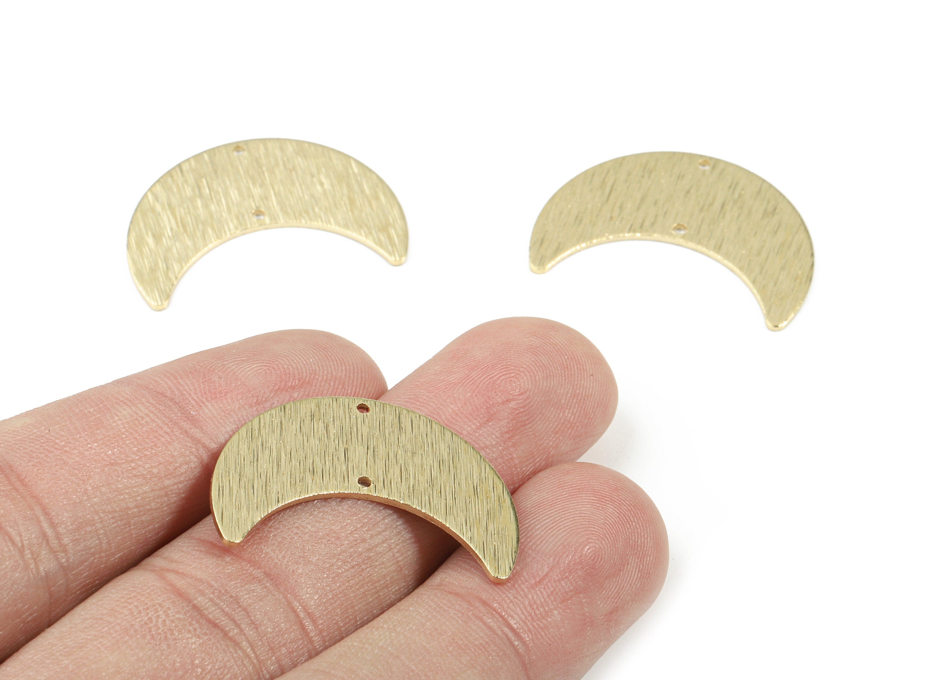 Brass Crescent Connector For Earring - Raw Brass Textured Moon Connector For Necklace - Brass 2 Hole Connector - 28.06x19.69x0.82mm - PP3385 - DOMEDBAZAAR