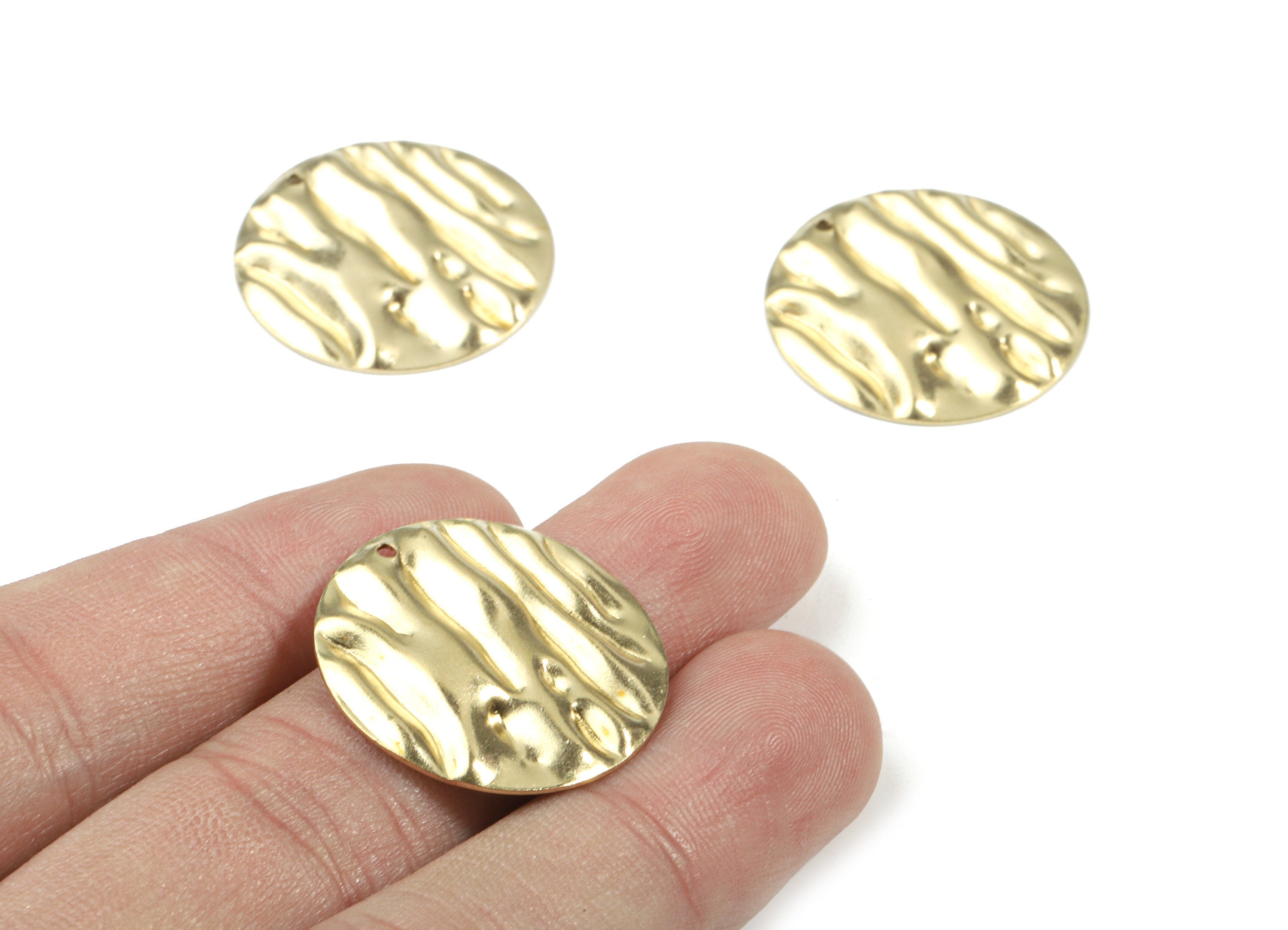 Brass Wavy Round Earring Charms - Raw Brass Circle Pendant - Earring Findings - Jewelry Supplies - 25.04x25.04x2.03mm - PP3400 - DOMEDBAZAAR