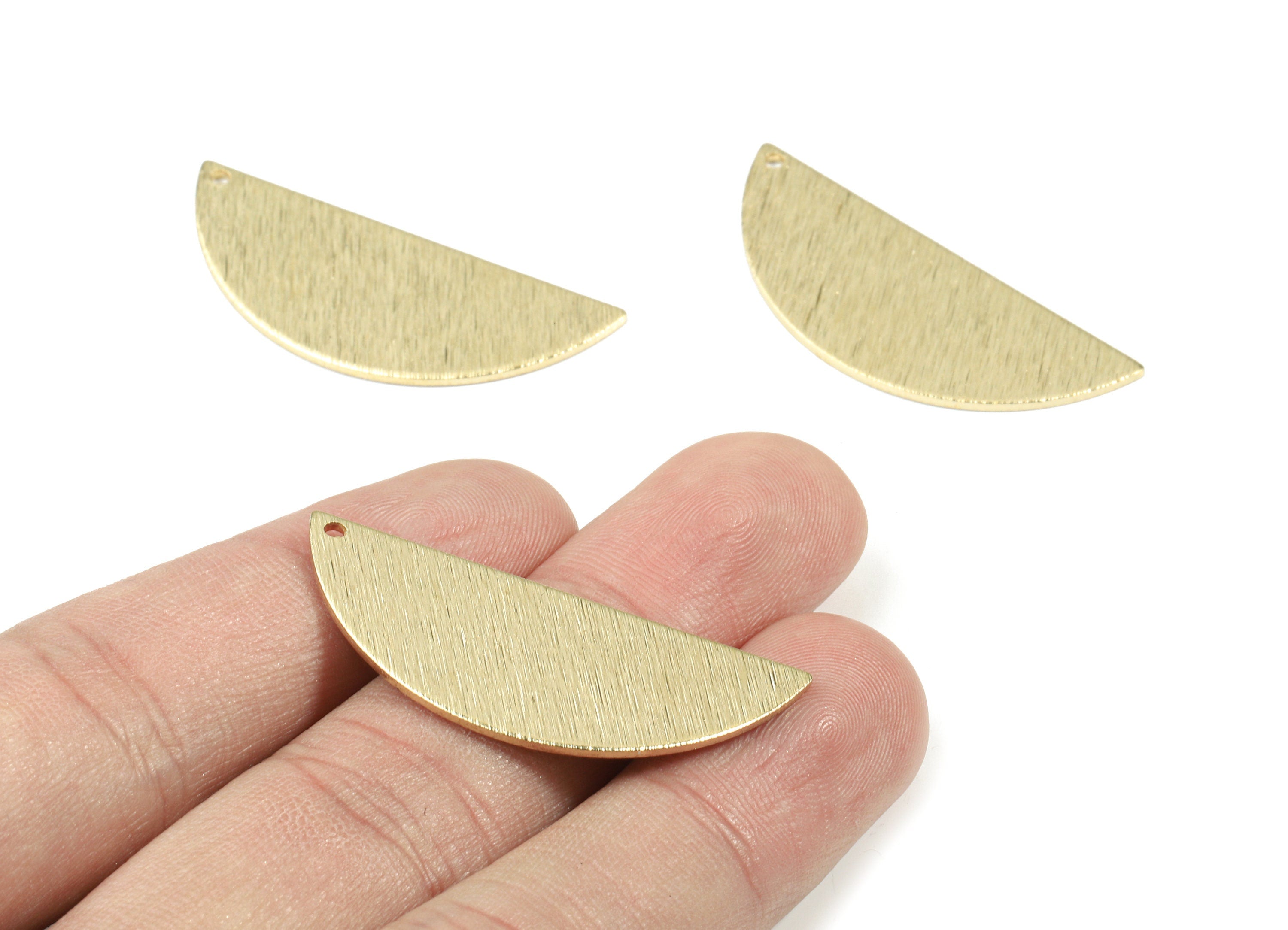Brass Semi Circle Earring Charms - Raw Brass Half Moon Pendant - Textured Brass Charm - Jewelry Supplies - 39.18x15.43x1mm - PP3405 - DOMEDBAZAAR