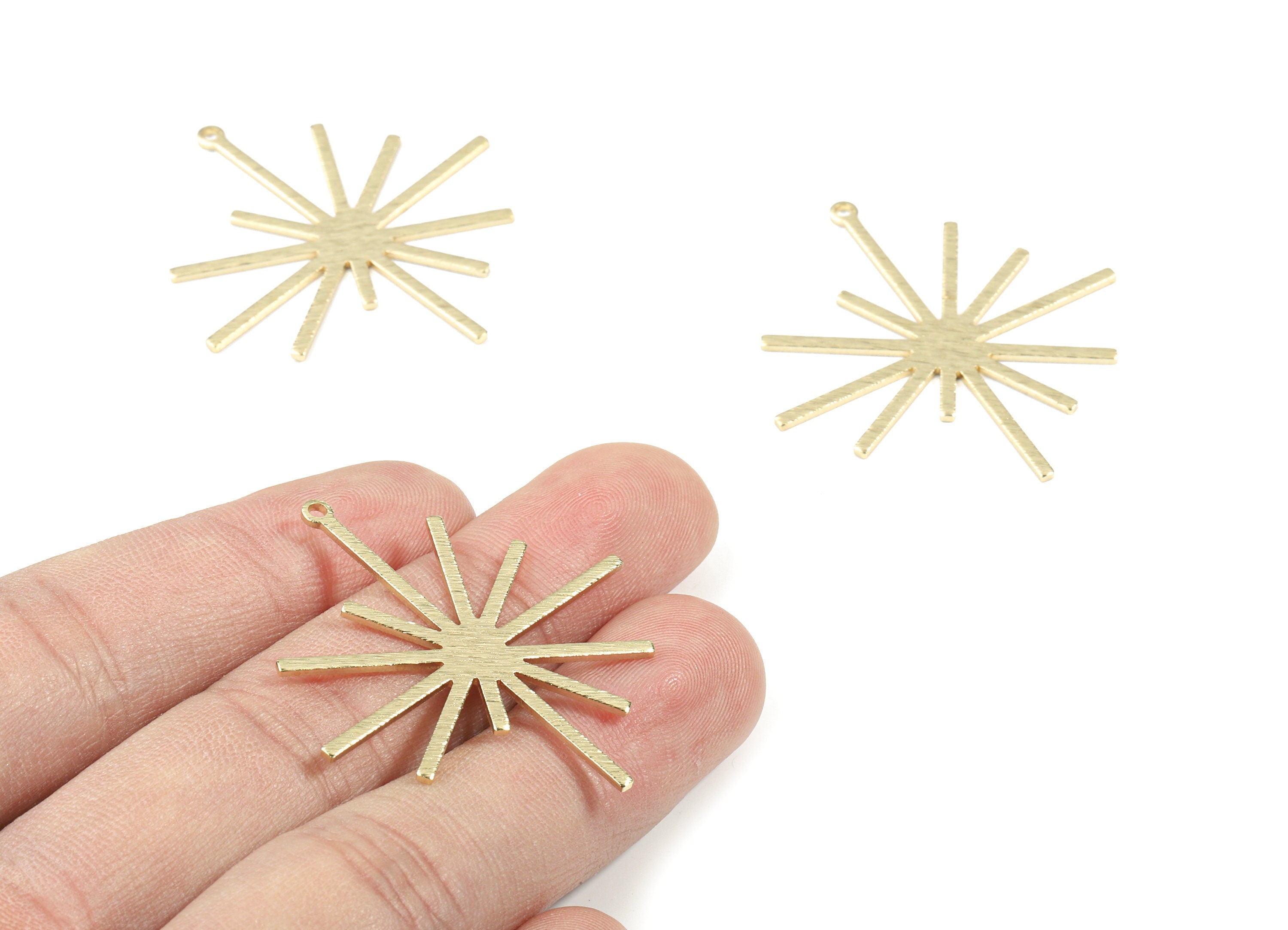 Brass Star Earring Charms - Raw Brass Star Pendant - Textured Brass Sun Pendant - Jewelry Supplies - 40.11x38.04x1.02mm - PP3431 - DOMEDBAZAAR