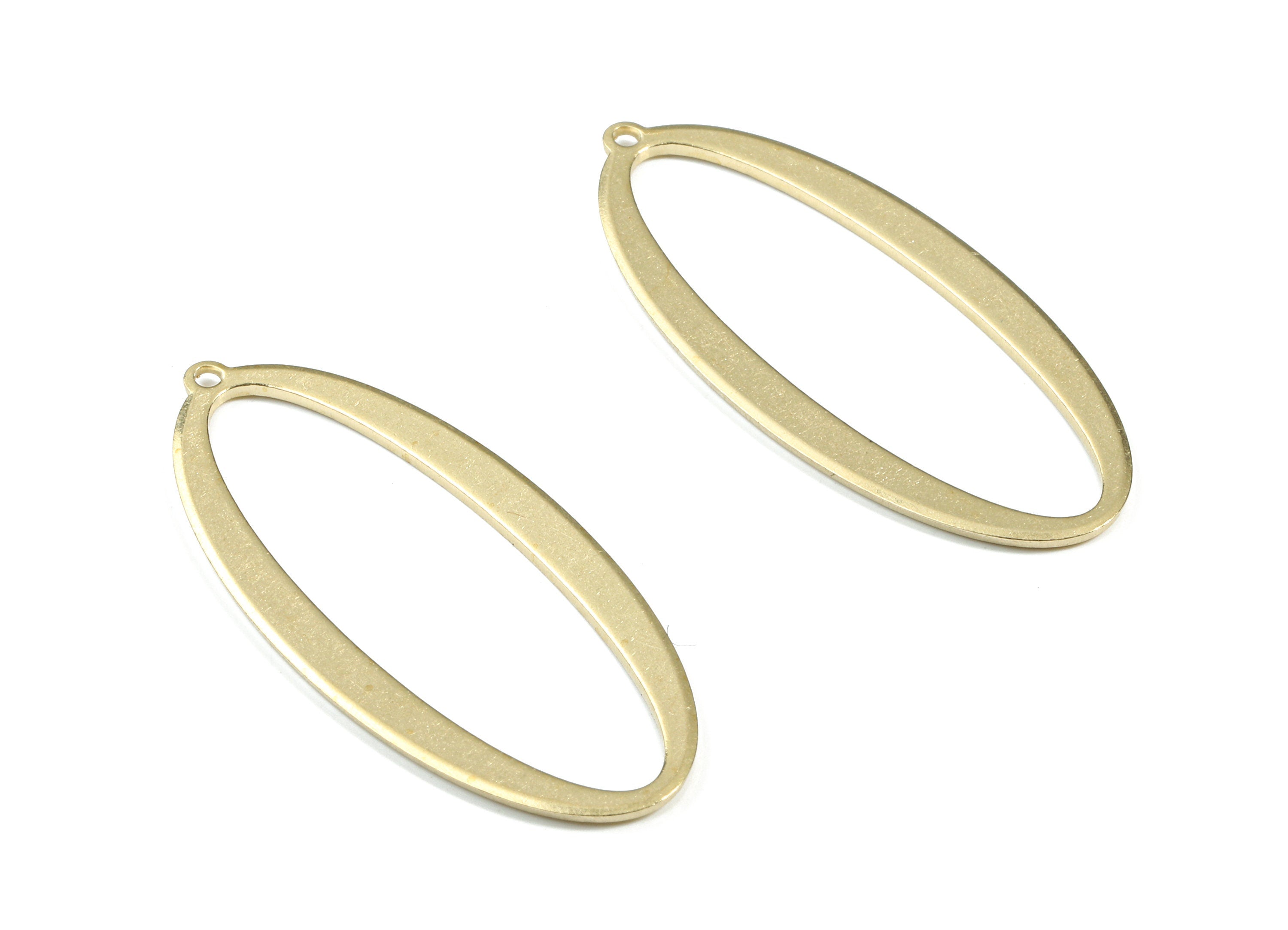 Brass Long Oval Earring Charms - Raw Brass Long Oval Pendant - Earring Findings - Jewelry Supplies - 38.7x17.62x1.15mm - PP3440 - DOMEDBAZAAR