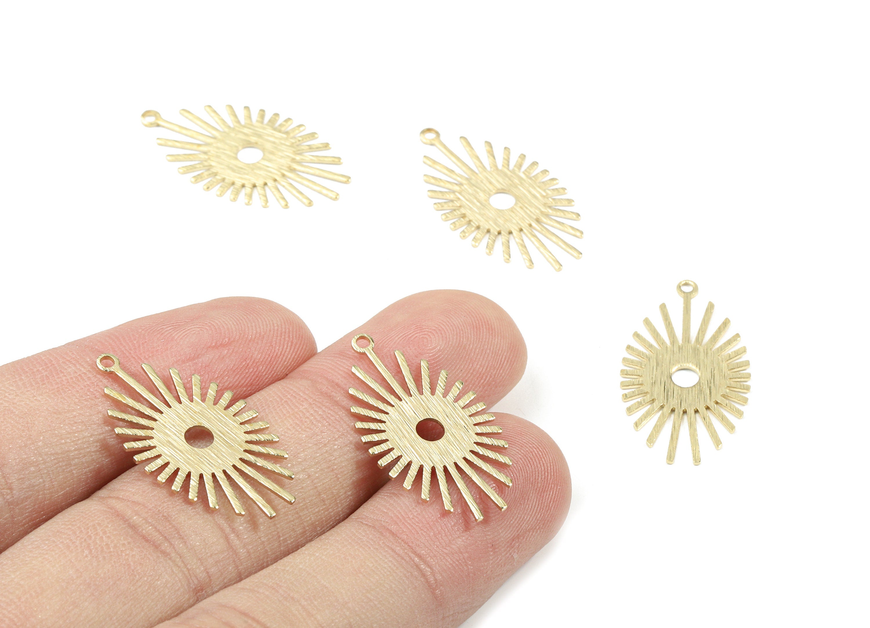 Brass Star Earring Charms - Raw Brass Textured Sun Pendant - Earring Findings - Jewelry Supplies - 26.17x14.31x0.61mm - PP3439 - DOMEDBAZAAR