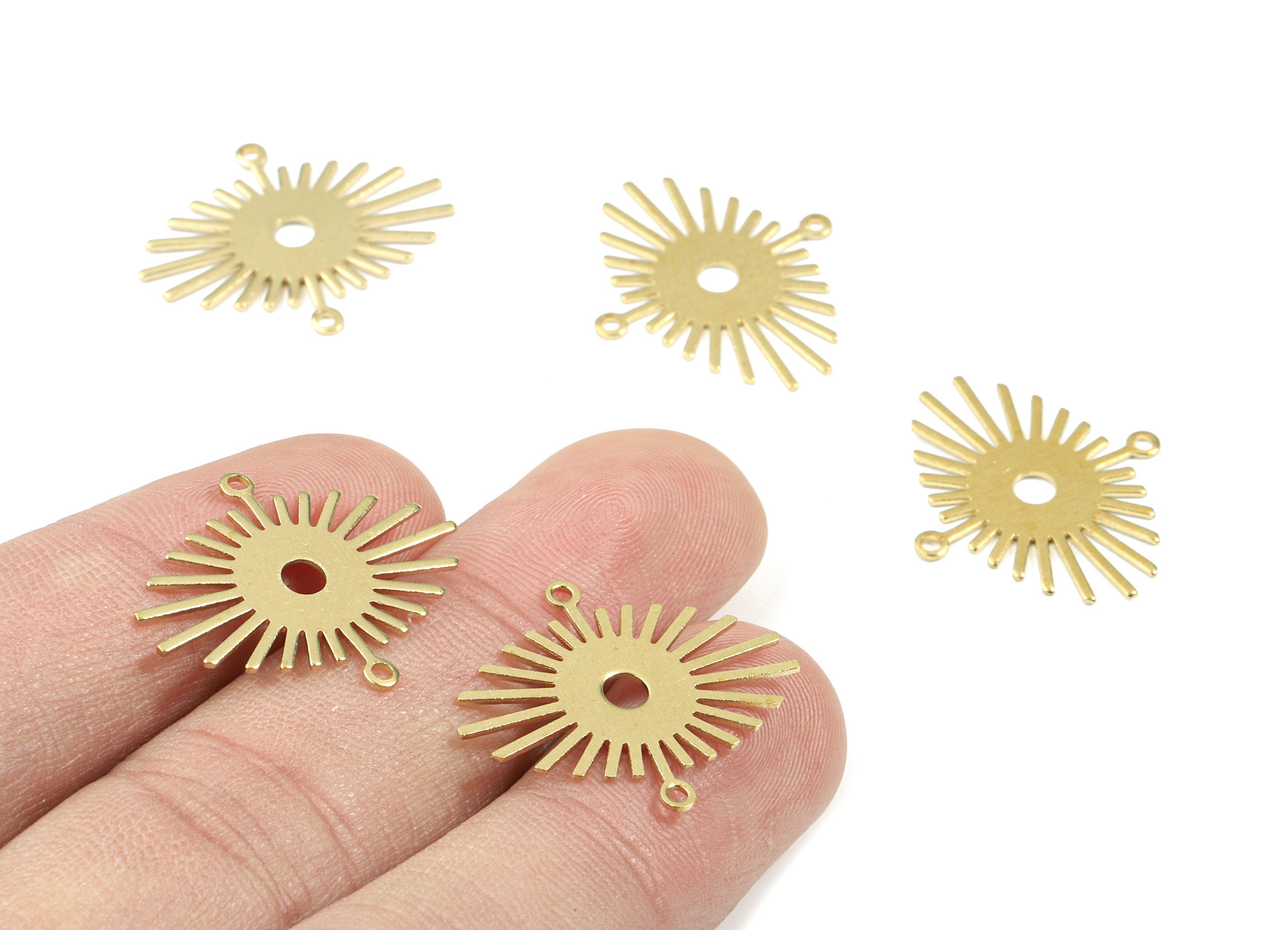 Brass Sun Earring Connector - Raw Brass Sun Connector - Brass 2 Hole Connector - Jewelry Supplies - 23.95x20.42x0.76mm - PP3437 - DOMEDBAZAAR