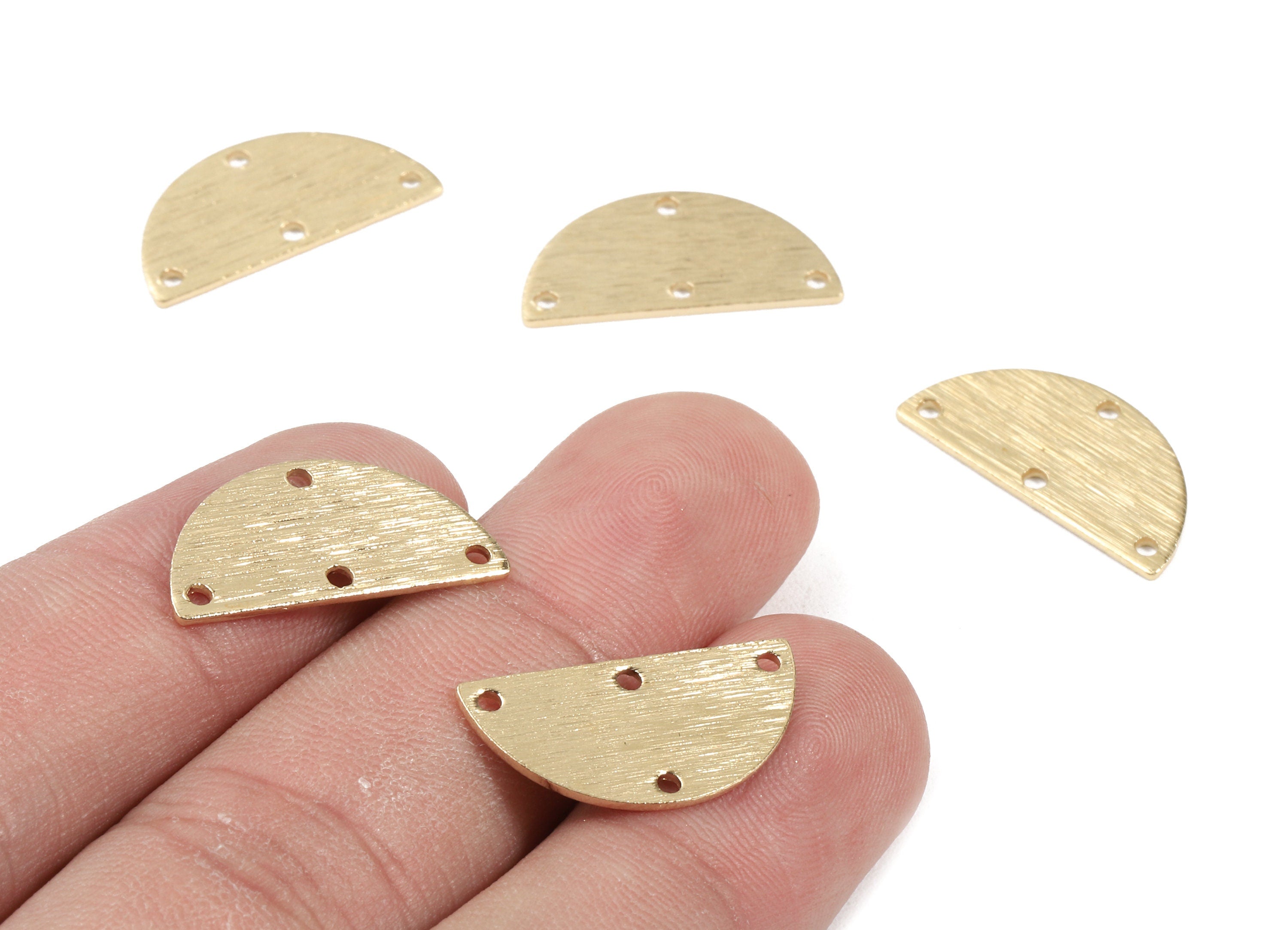 Brass Half Moon Connector - Raw Brass Semicircle Earring Connectors - Textured Brass 4 Hole - Jewelry Supplies - 21x10.5x0.84mm - PP3015 - DOMEDBAZAAR