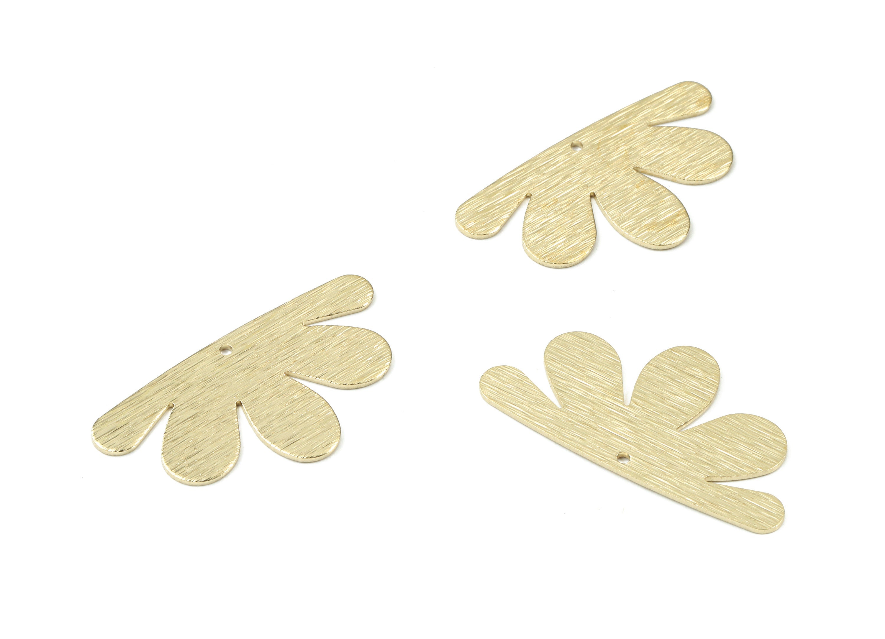 Brass Flower Earring Charms - Raw Brass Textured Flower Pendant - Earring Findings - Jewellery Supplies - 33.84x18.11x0.79mm - PP3464 - DOMEDBAZAAR