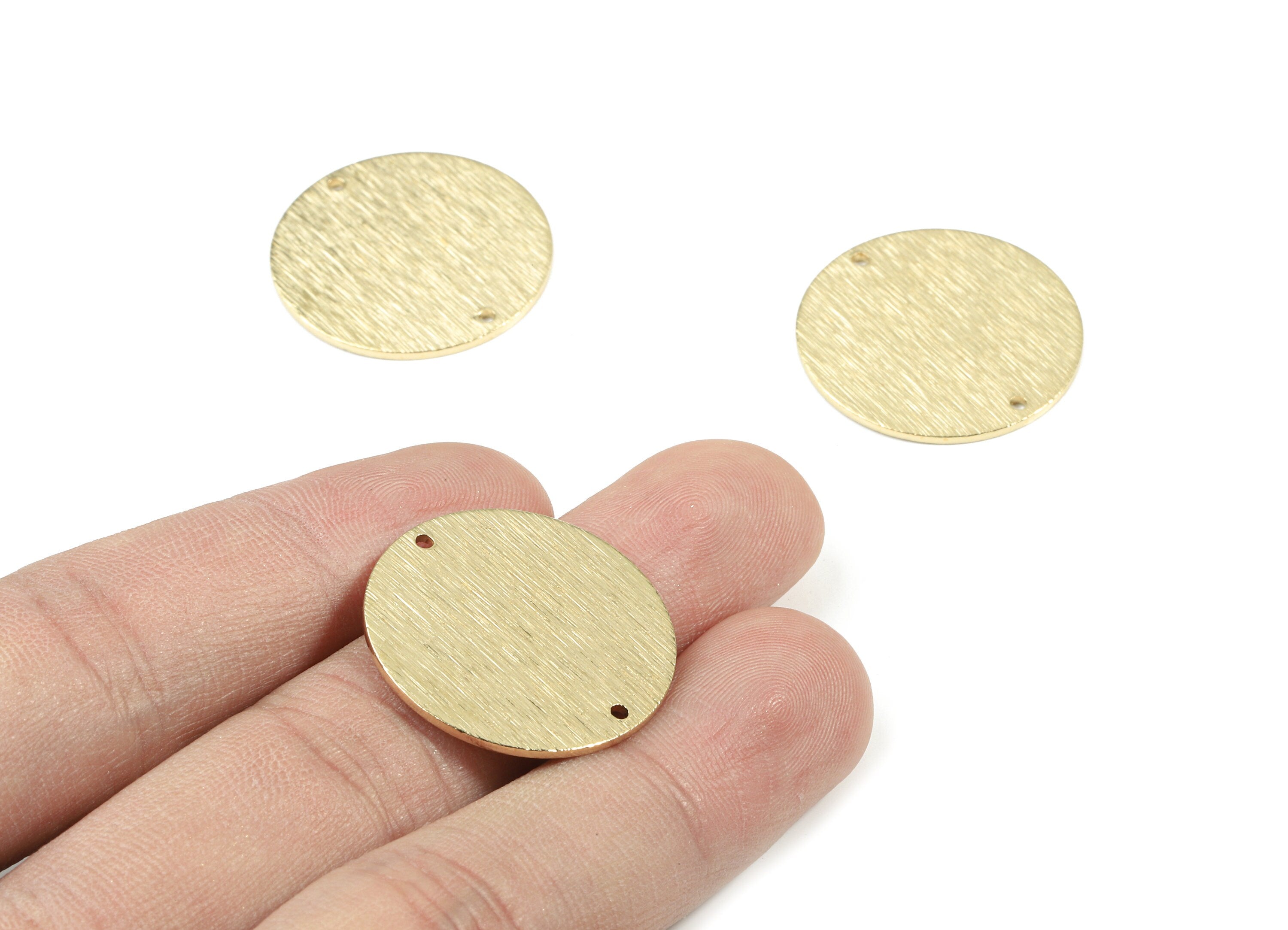 Brass Round Connector - Raw Brass Coin Earring Connector - Textured Brass Circle Charm - Jewelry Supplies - 25.03x25.03x1.07mm - PP3462 - DOMEDBAZAAR