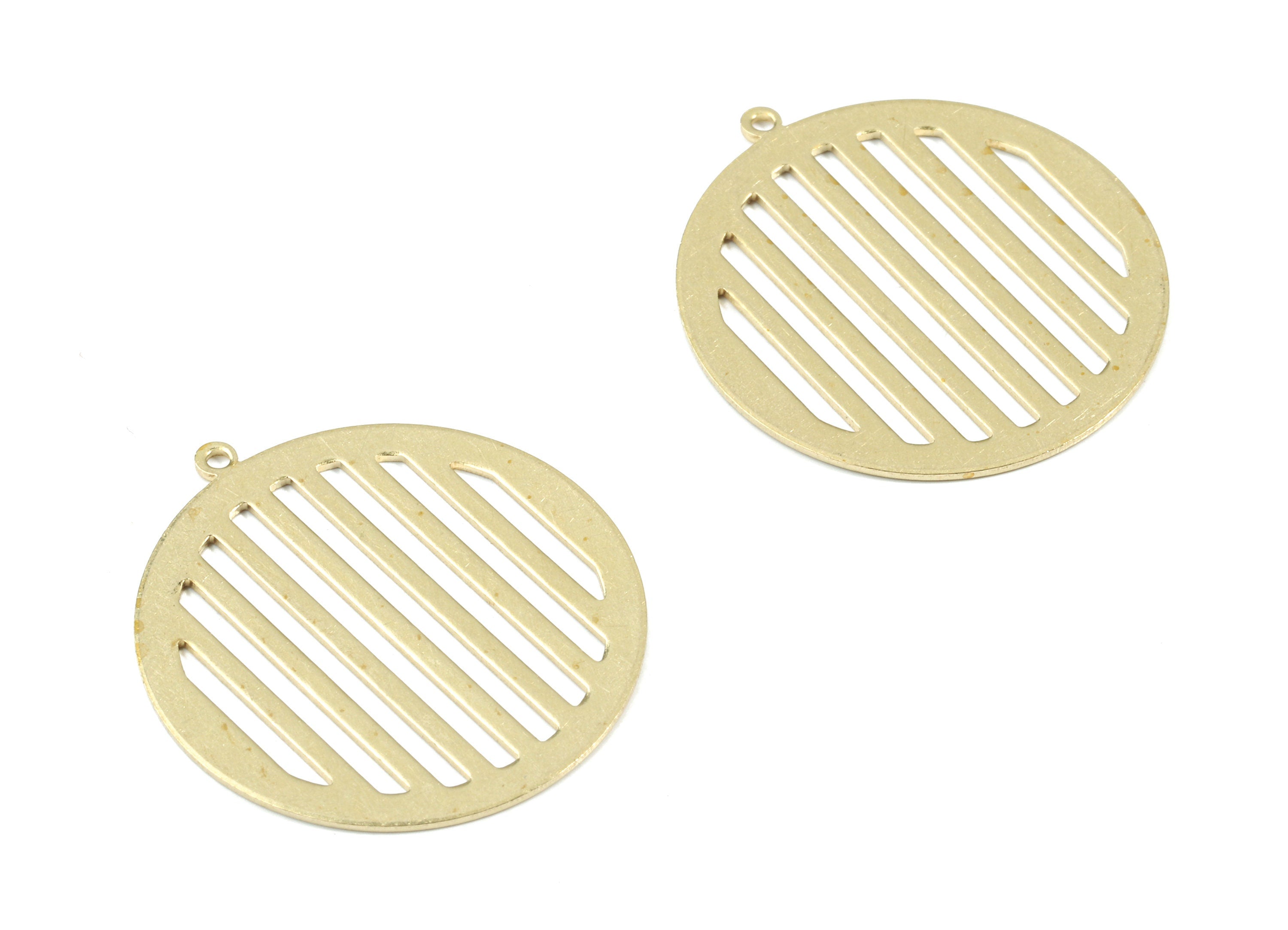 Brass Streaked Round Earring Charms - Raw Brass Round Pendant - Stripe Circle Pendant - Jewelry Supplies - 27.01x25.03x0.66mm - PP3477 - DOMEDBAZAAR