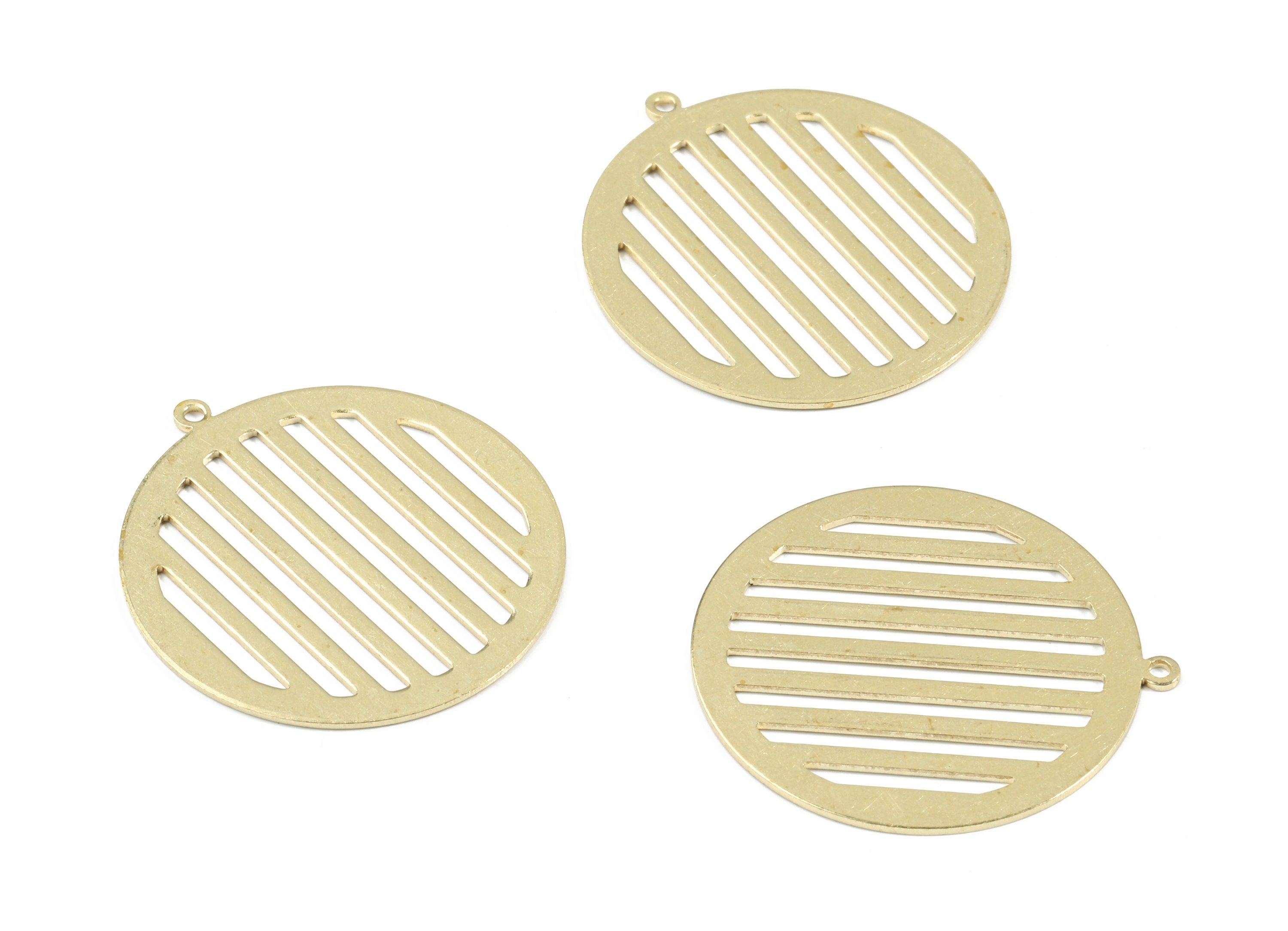 Brass Streaked Round Earring Charms - Raw Brass Round Pendant - Stripe Circle Pendant - Jewelry Supplies - 27.01x25.03x0.66mm - PP3477 - DOMEDBAZAAR