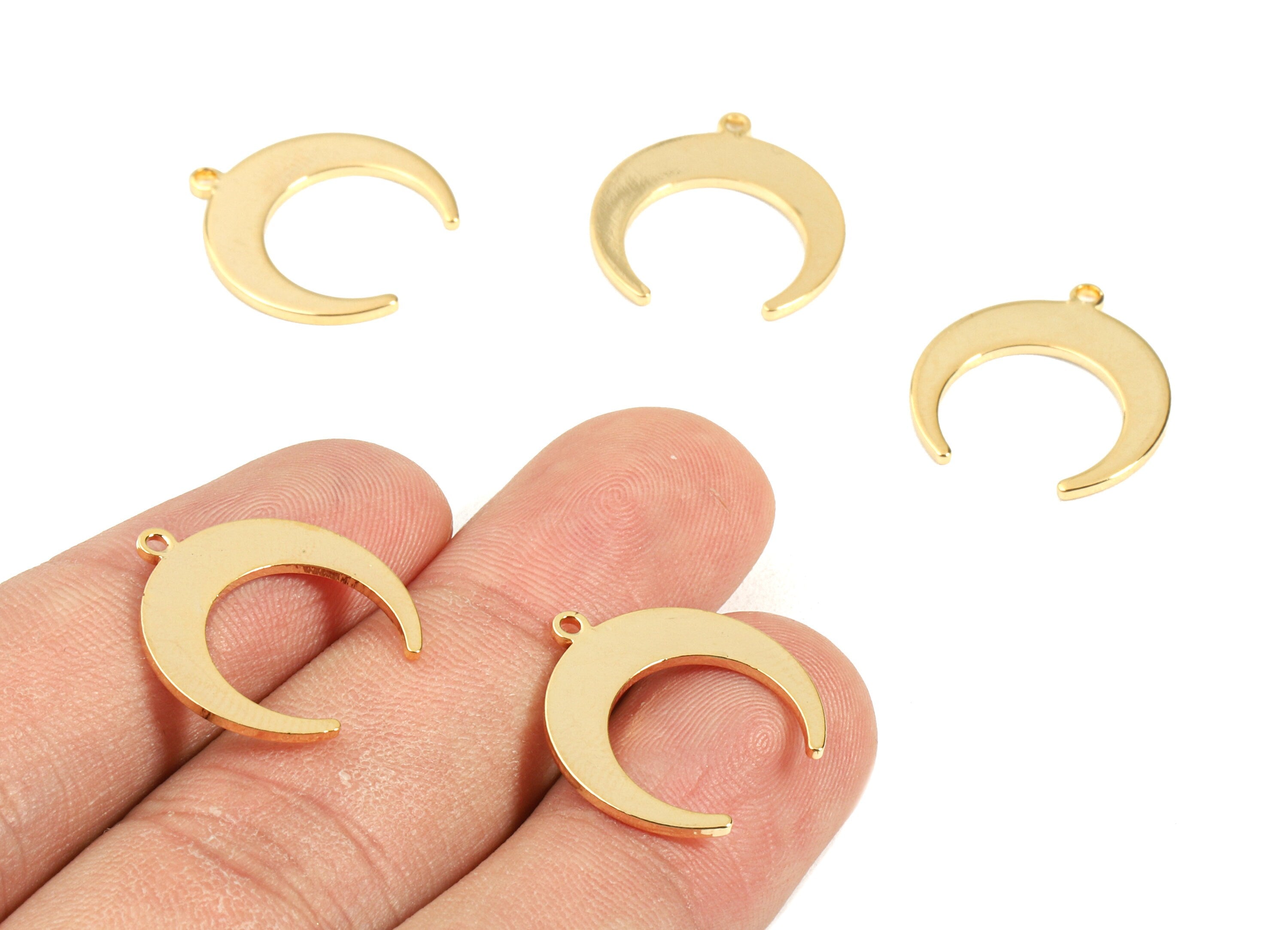 Brass Crescent Moon Earring Charms - Brass Crescent Moon Earring Pendant - 18K Real Gold Plating Brass - 18x6.9x1.03mm - RGP2322 - DOMEDBAZAAR