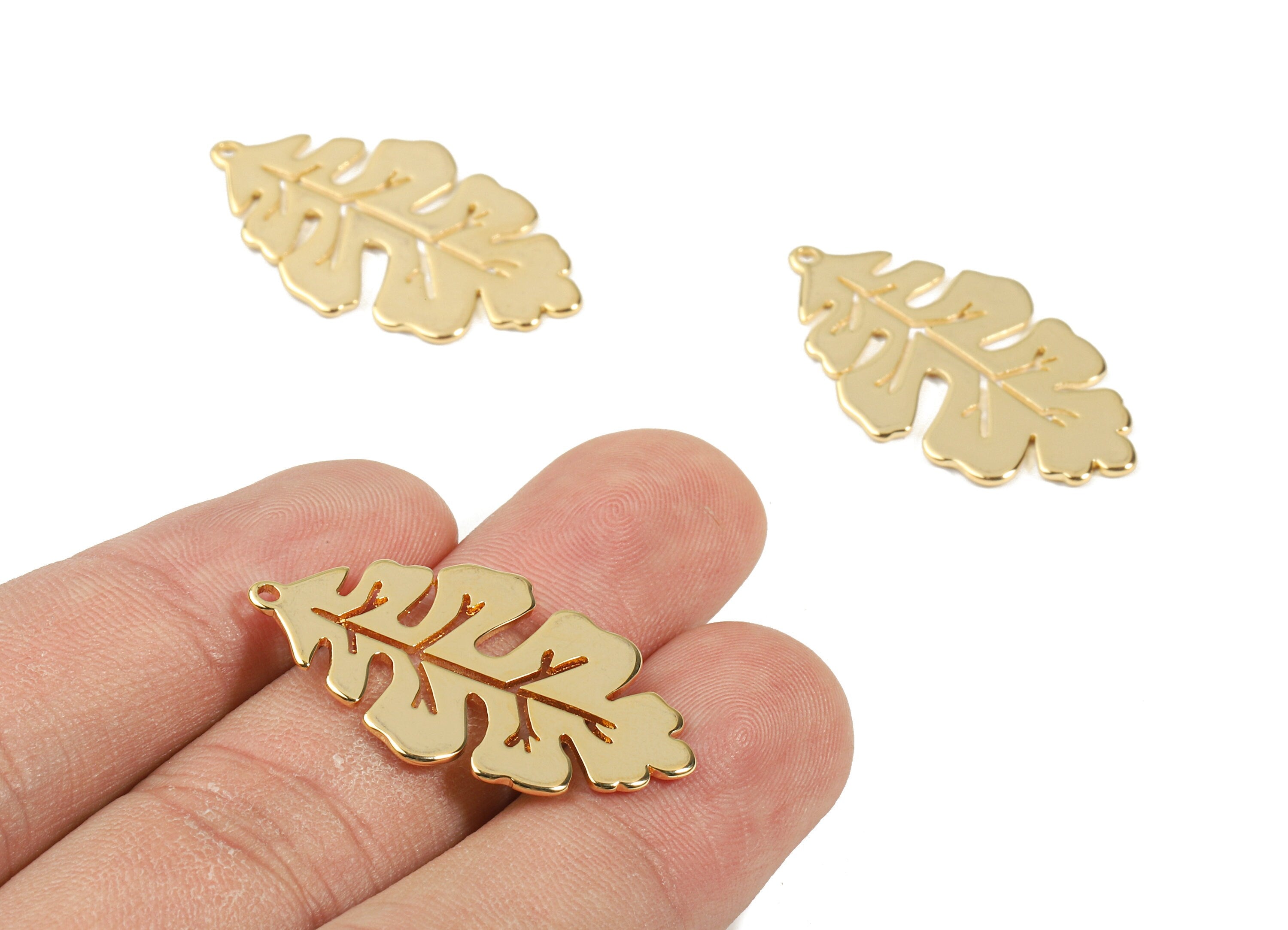 Brass Leaf Earring Charms - Brass Gold Leaf Necklace Charms and Pendant - 18K Real Gold Plating Brass - 31.92x18.74x0.86mm - RGP2330 - DOMEDBAZAAR