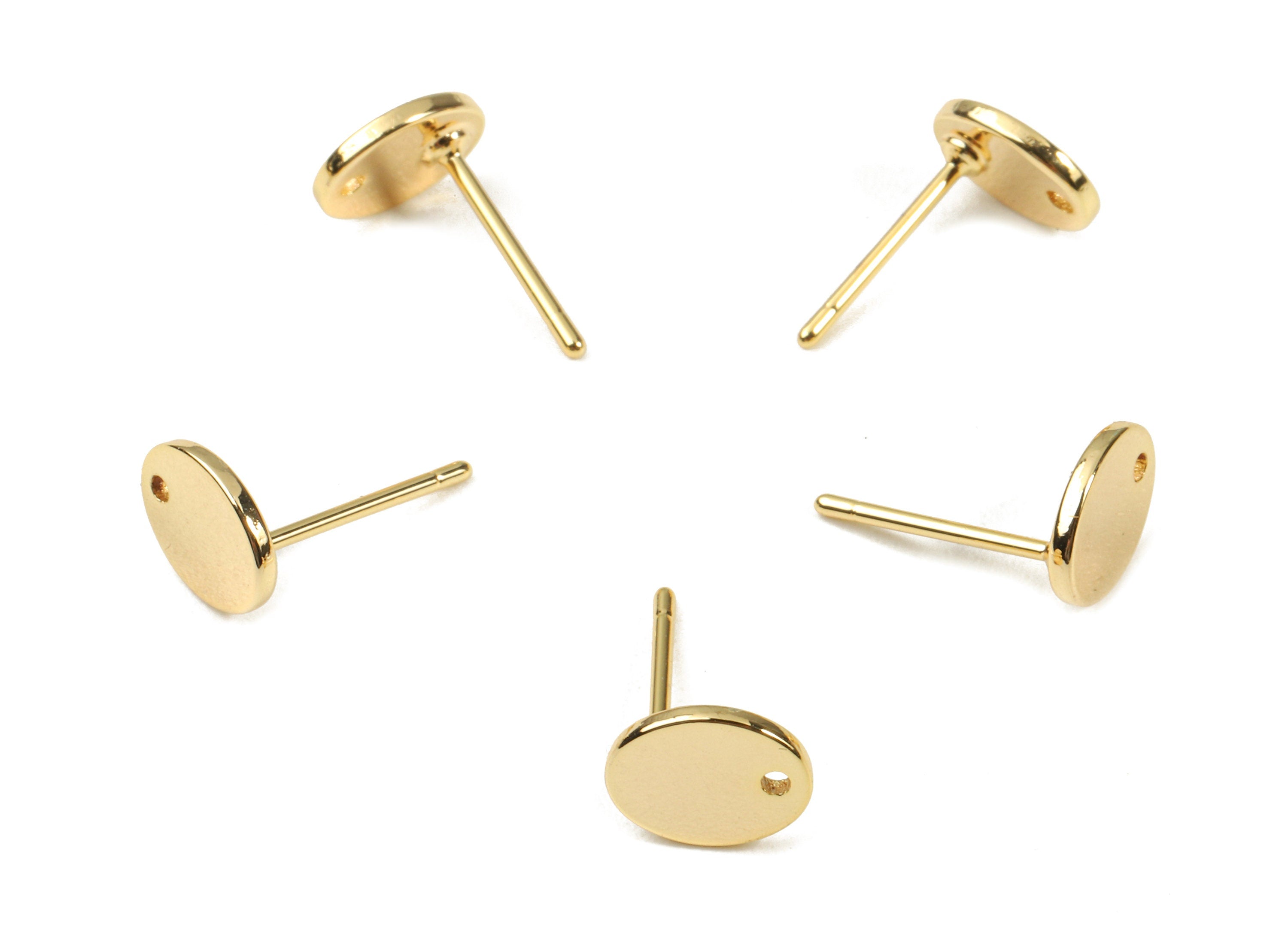 Brass Oval Earring Post - Brass Oval Earring Stud - 18K Real Gold Plated Brass - Jewelry Supplies - 8.03x6.6x1.06mm - RGP2342 - DOMEDBAZAAR