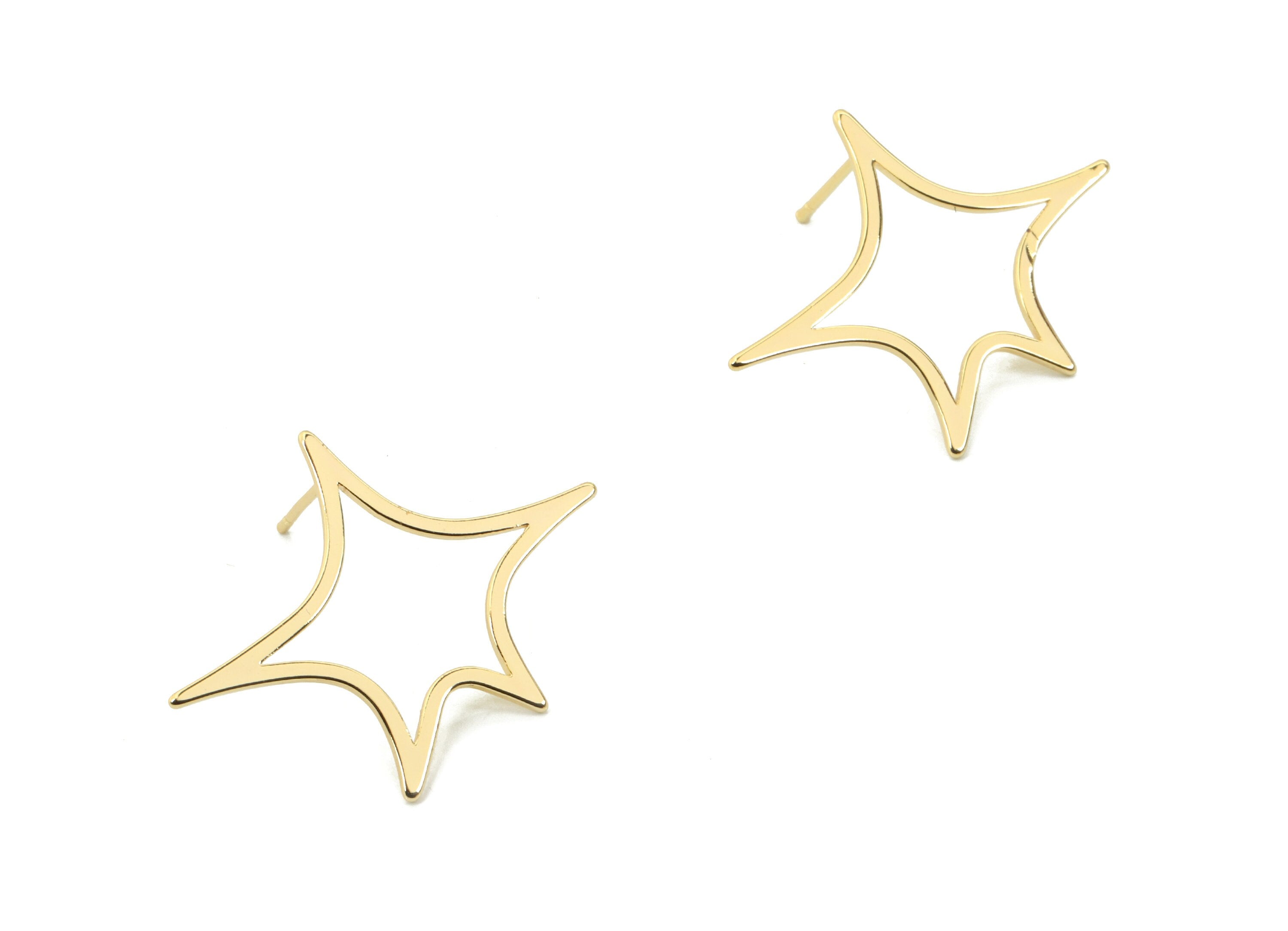 Brass Star Earring Post - Gold Star Earring Stud - 18K Real Gold Plated Brass - Surgical Stud - Jewelry Supplies - 35.39x26.52x1mm - RGP2605 - DOMEDBAZAAR