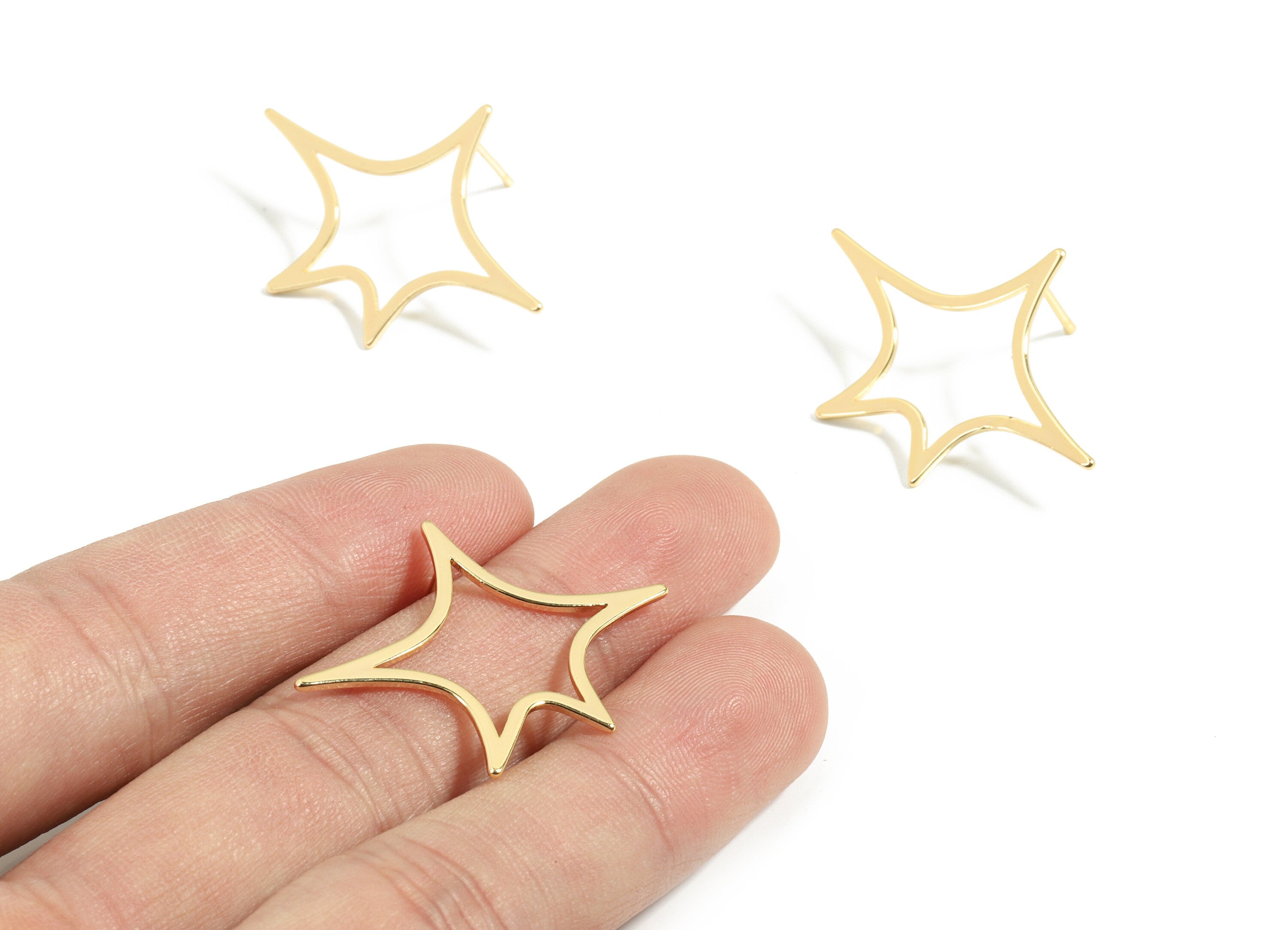 Brass Star Earring Post - Gold Star Earring Stud - 18K Real Gold Plated Brass - Surgical Stud - Jewelry Supplies - 35.39x26.52x1mm - RGP2605 - DOMEDBAZAAR