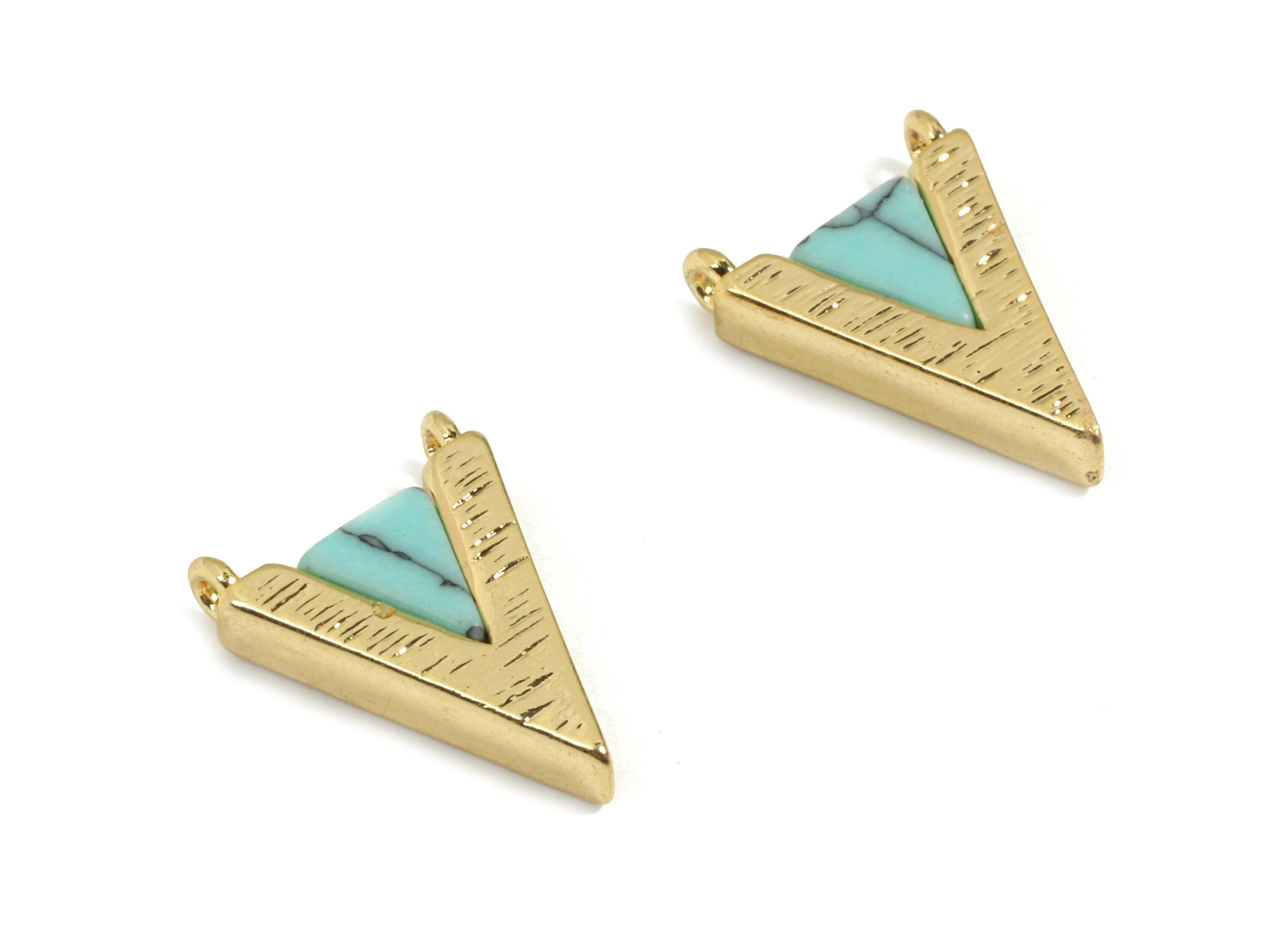 Brass Triangle Natural Stone Charm For Necklace - Gold Triangle Pendant - 18K Real Gold Plated Brass - 14x10.2x1mm - RGP2608 - DOMEDBAZAAR