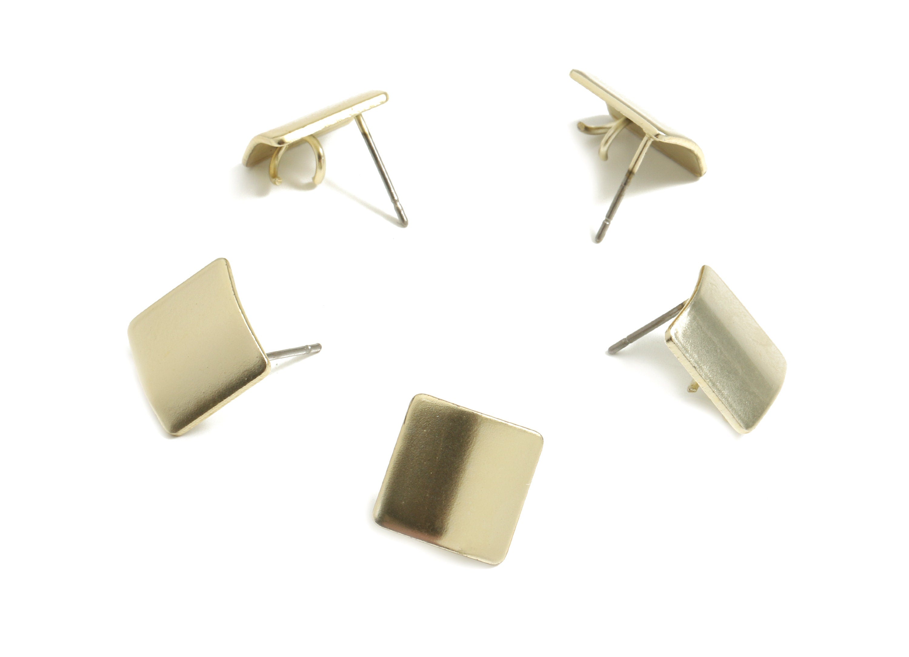 Iron Square Earring Stud With Loop - Square Earring Post - Gold Tone Plated Iron - Earring Post - Jewelry Supplies - 12x12.2x0.9mm - ZZ1592 - DOMEDBAZAAR