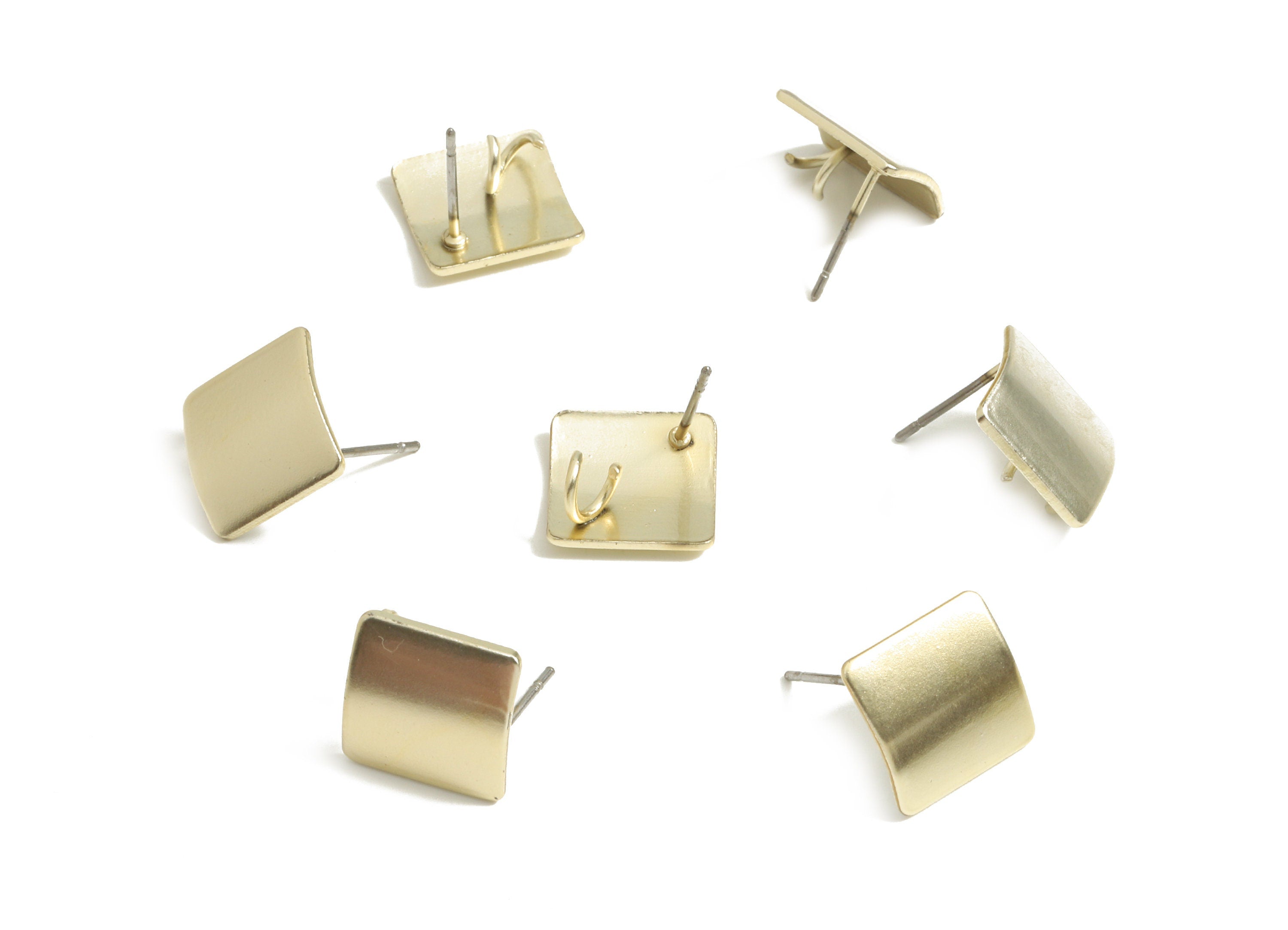 Iron Square Earring Stud With Loop - Square Earring Post - Gold Tone Plated Iron - Earring Post - Jewelry Supplies - 12x12.2x0.9mm - ZZ1592 - DOMEDBAZAAR