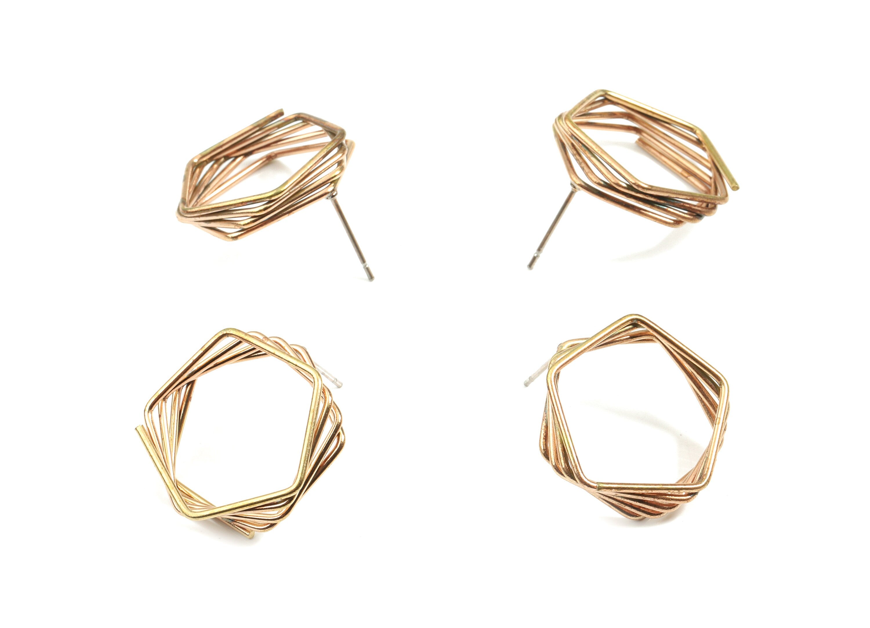 Brass Pentagon Earring Stud - Raw Brass Pentagon Earring Post - Pentagon Wires Earring - Surgical Stud - 22.6x4.26x1.43mm - PP3297 - DOMEDBAZAAR