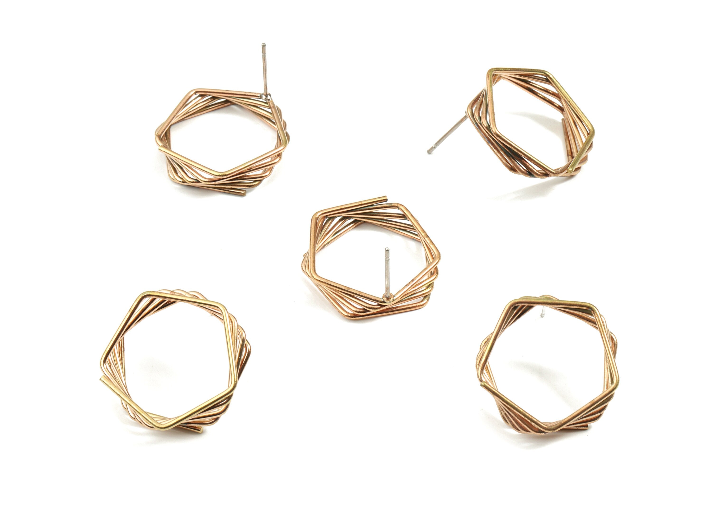 Brass Pentagon Earring Stud - Raw Brass Pentagon Earring Post - Pentagon Wires Earring - Surgical Stud - 22.6x4.26x1.43mm - PP3297 - DOMEDBAZAAR