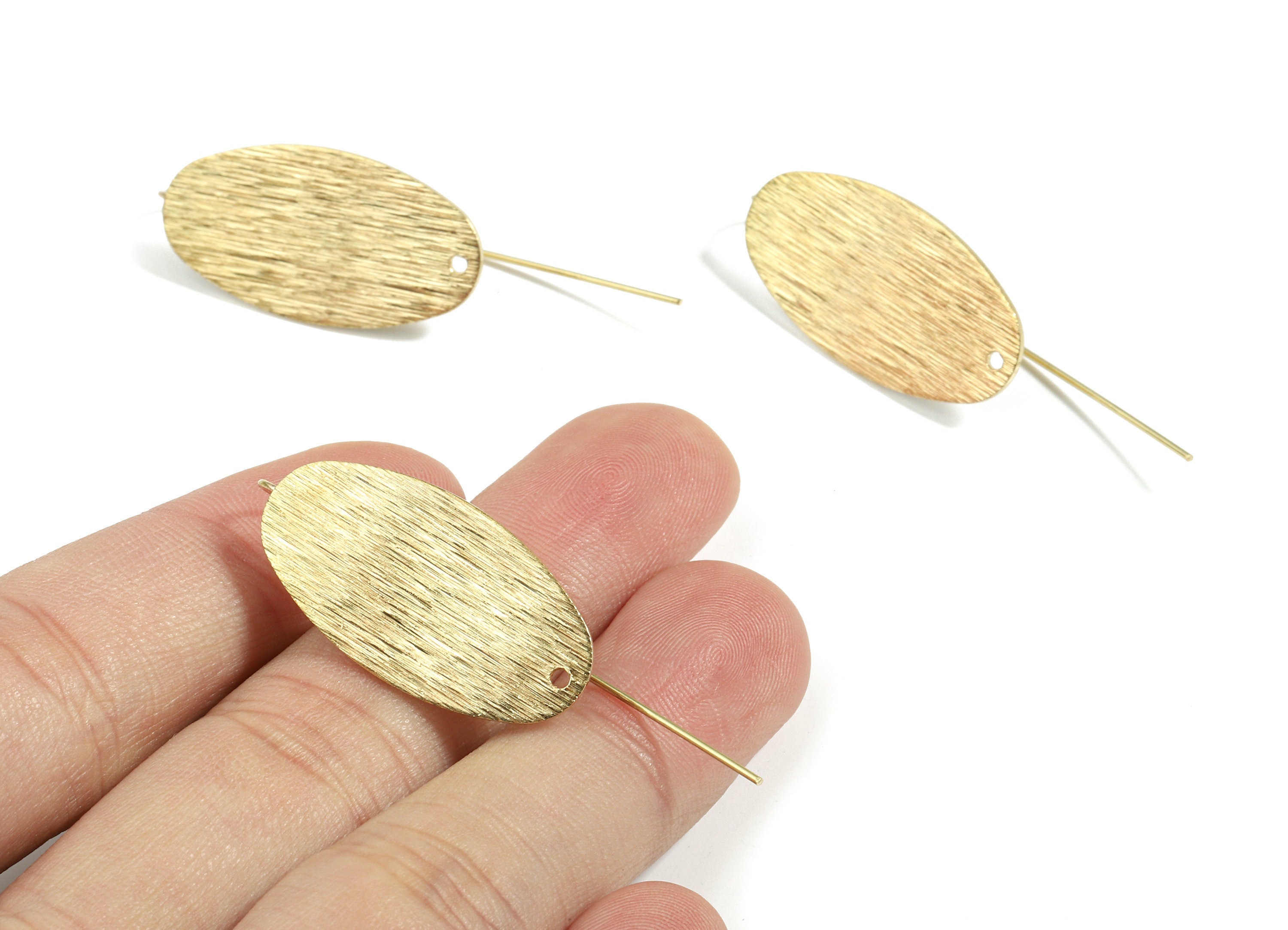 Brass Oval Earring Wire - Raw Brass Textured Oval Earring Hook - Earring Hook - Jewelry Supplies - 47x15.3x0.8mm - PP3498 - DOMEDBAZAAR