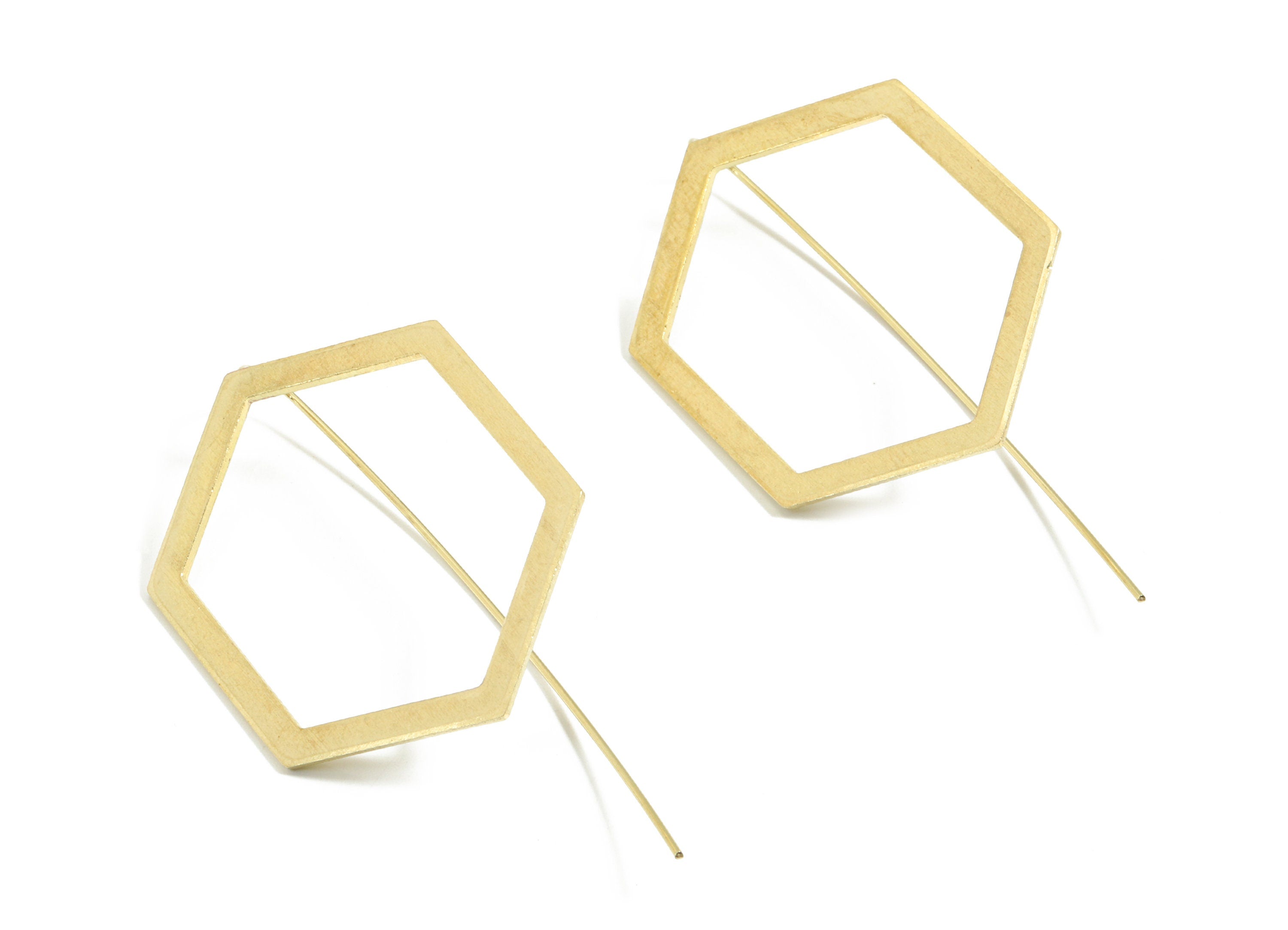 Brass Hexagon Earring Wire - Raw Brass Hexagon Earring Hook - Earring Hook - Jewelry Supplies - 56x29x1mm - PP3506 - DOMEDBAZAAR