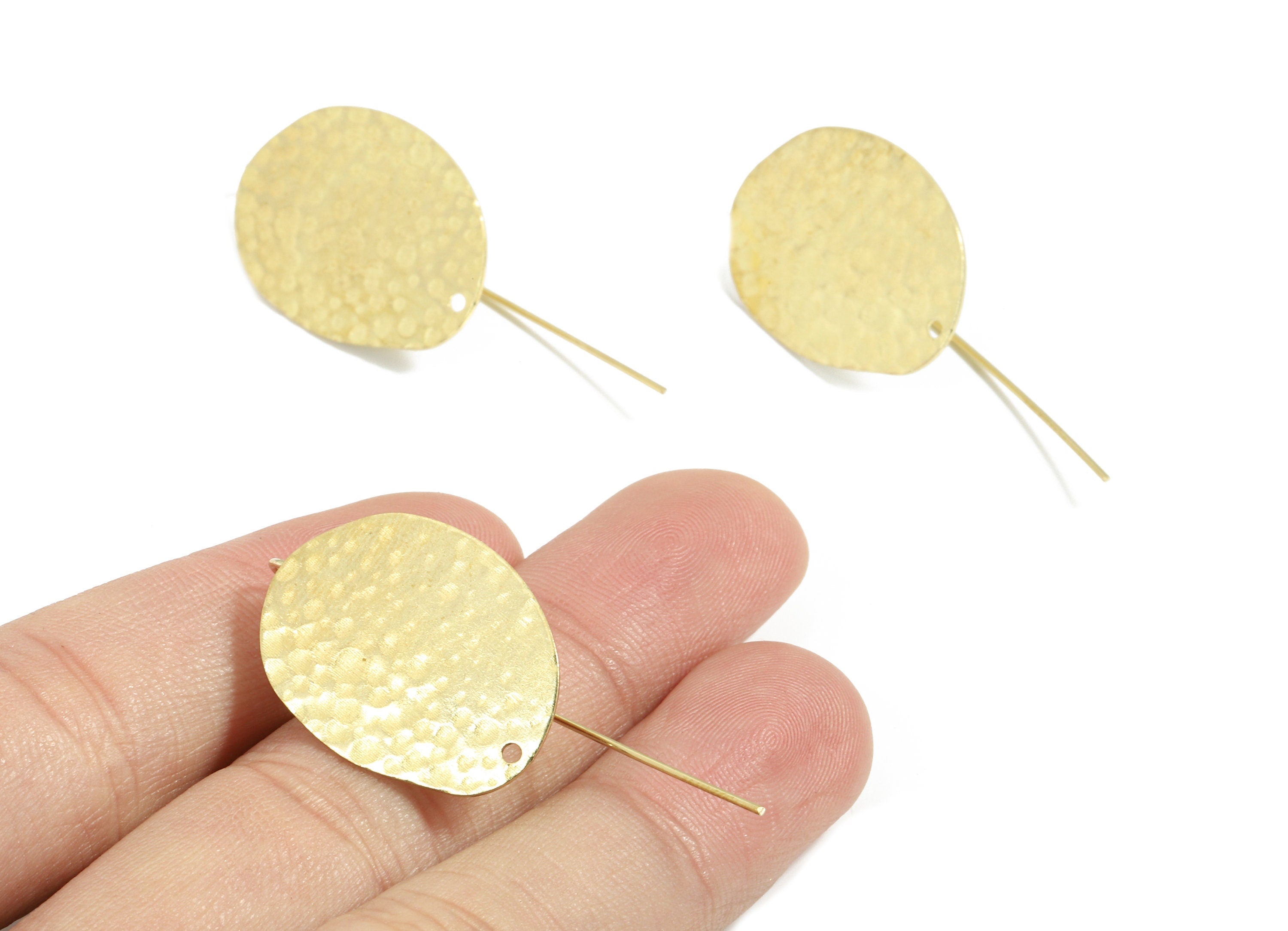 Brass Oval Earring Wire - Raw Brass Hammered Oval Earring Hook - Earring Hook - Jewelry Supplies - 42x19.1x1.04mm - PP3514 - DOMEDBAZAAR