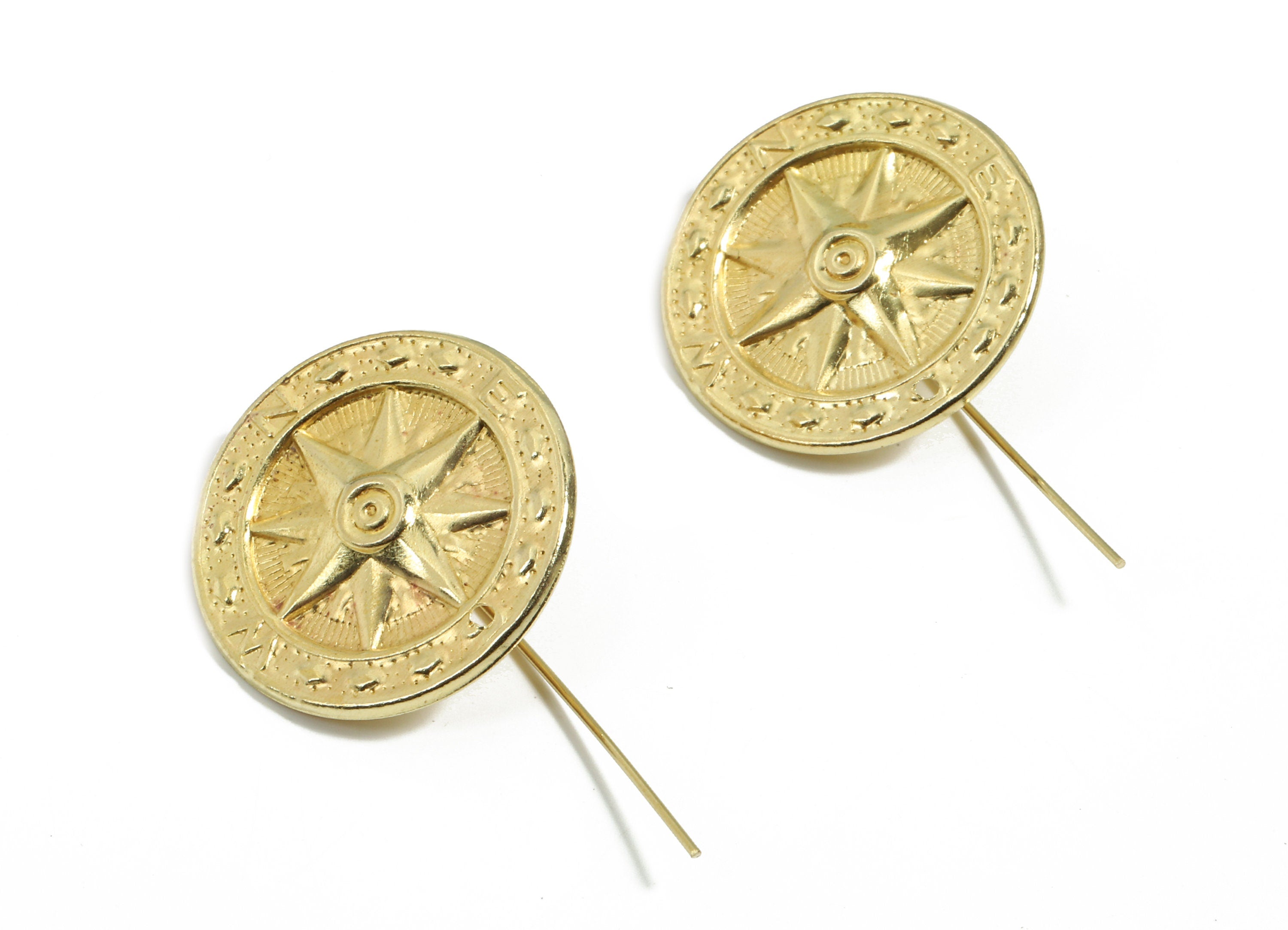 Brass Compass Earring Wire - Raw Brass Compass Earring Hook - Earring Hook - Jewelry Supplies - 41.8x24.96x2.18mm - PP3518 - DOMEDBAZAAR