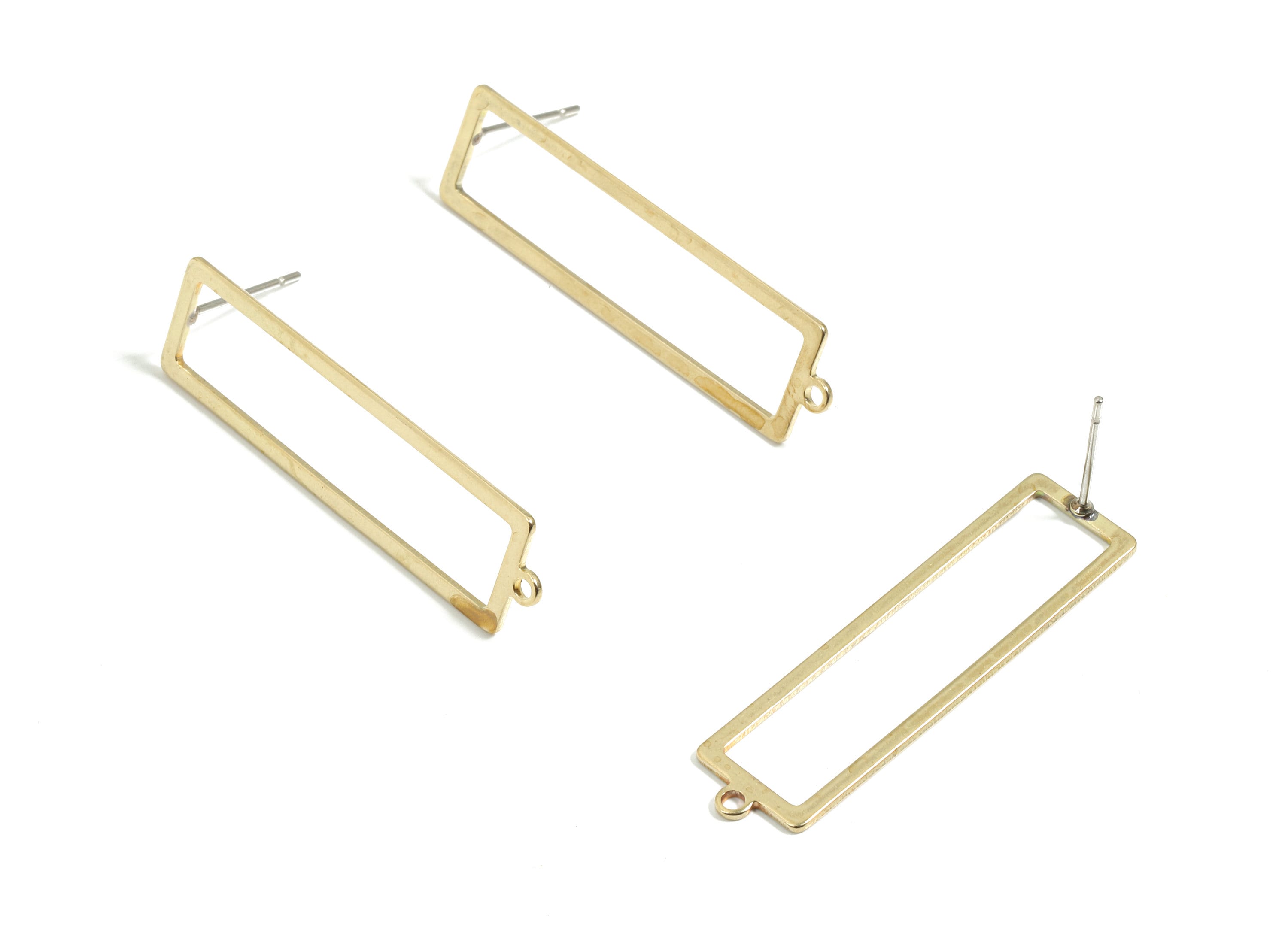 Brass Rectangle Earring Stud - Raw Brass Rectangle Post - Surgical Stud - Earring Post - Jewellery Supplies - 37.82x10.24x0.91mm - PP3524 - DOMEDBAZAAR