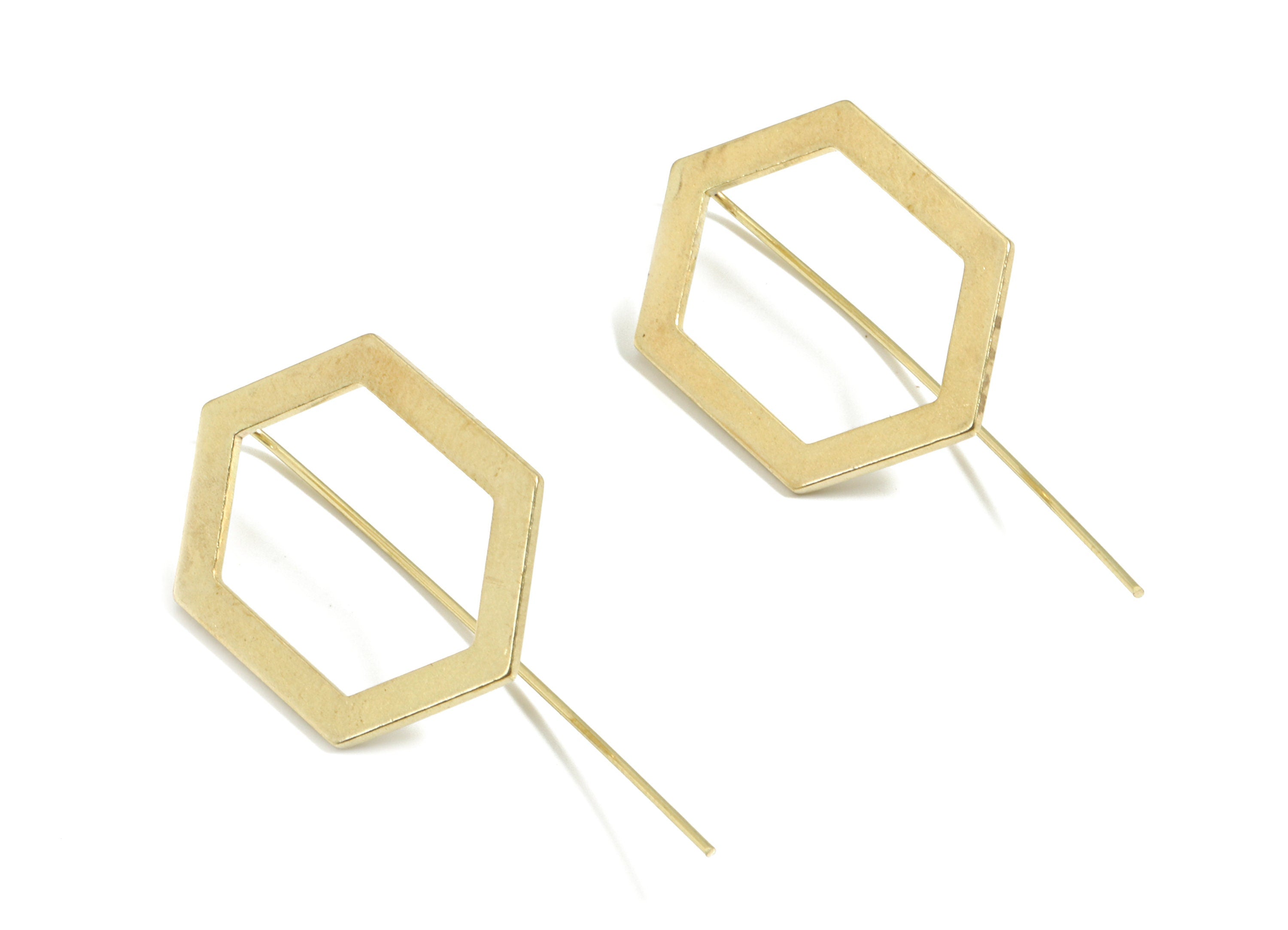 Brass Hexagon Earring Wire - Raw Brass Hexagon Earring Hook - Earring Hook - Jewelry Supplies - 42x19x1mm - PP3502 - DOMEDBAZAAR