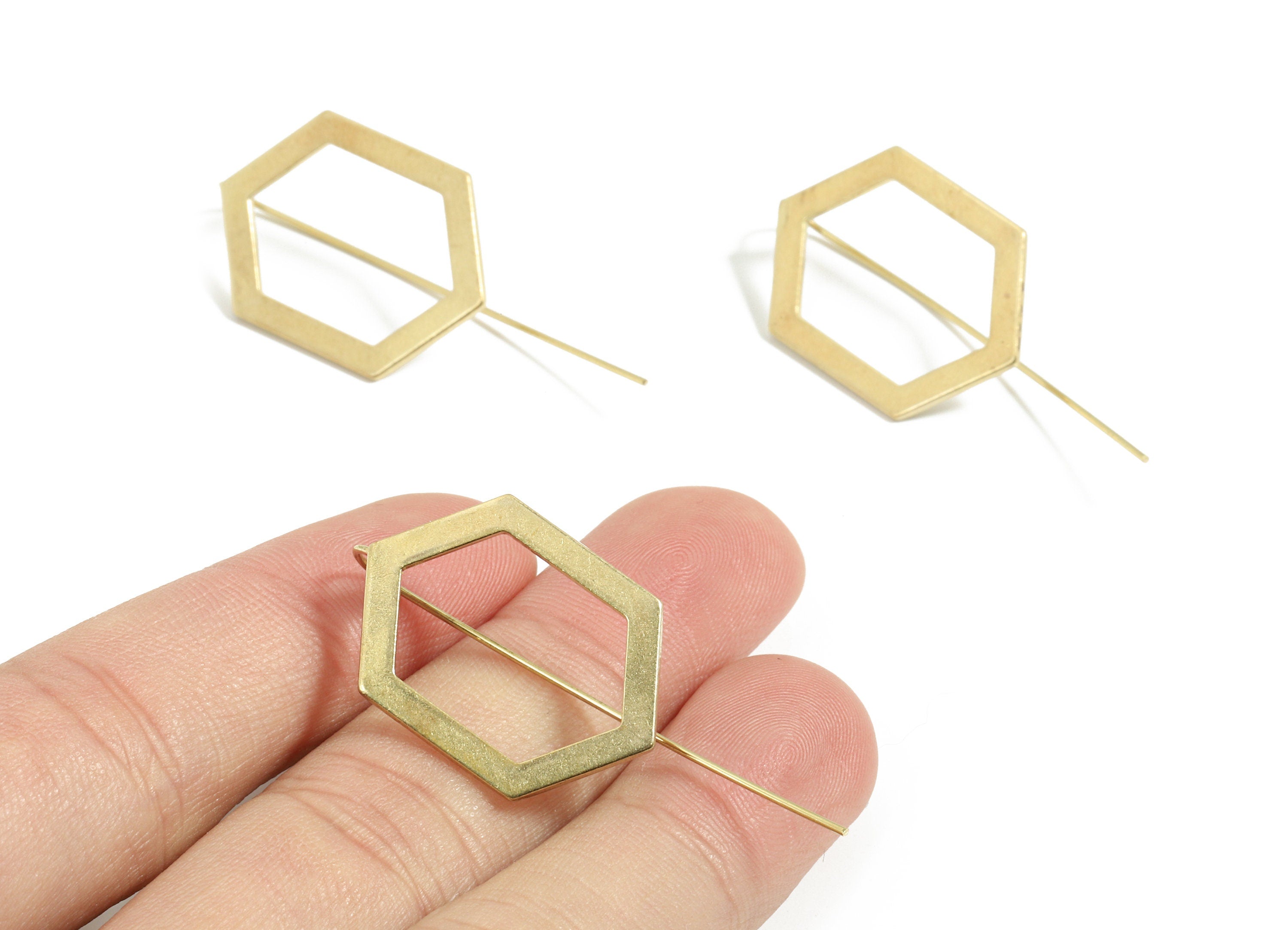 Brass Hexagon Earring Wire - Raw Brass Hexagon Earring Hook - Earring Hook - Jewelry Supplies - 42x19x1mm - PP3502 - DOMEDBAZAAR