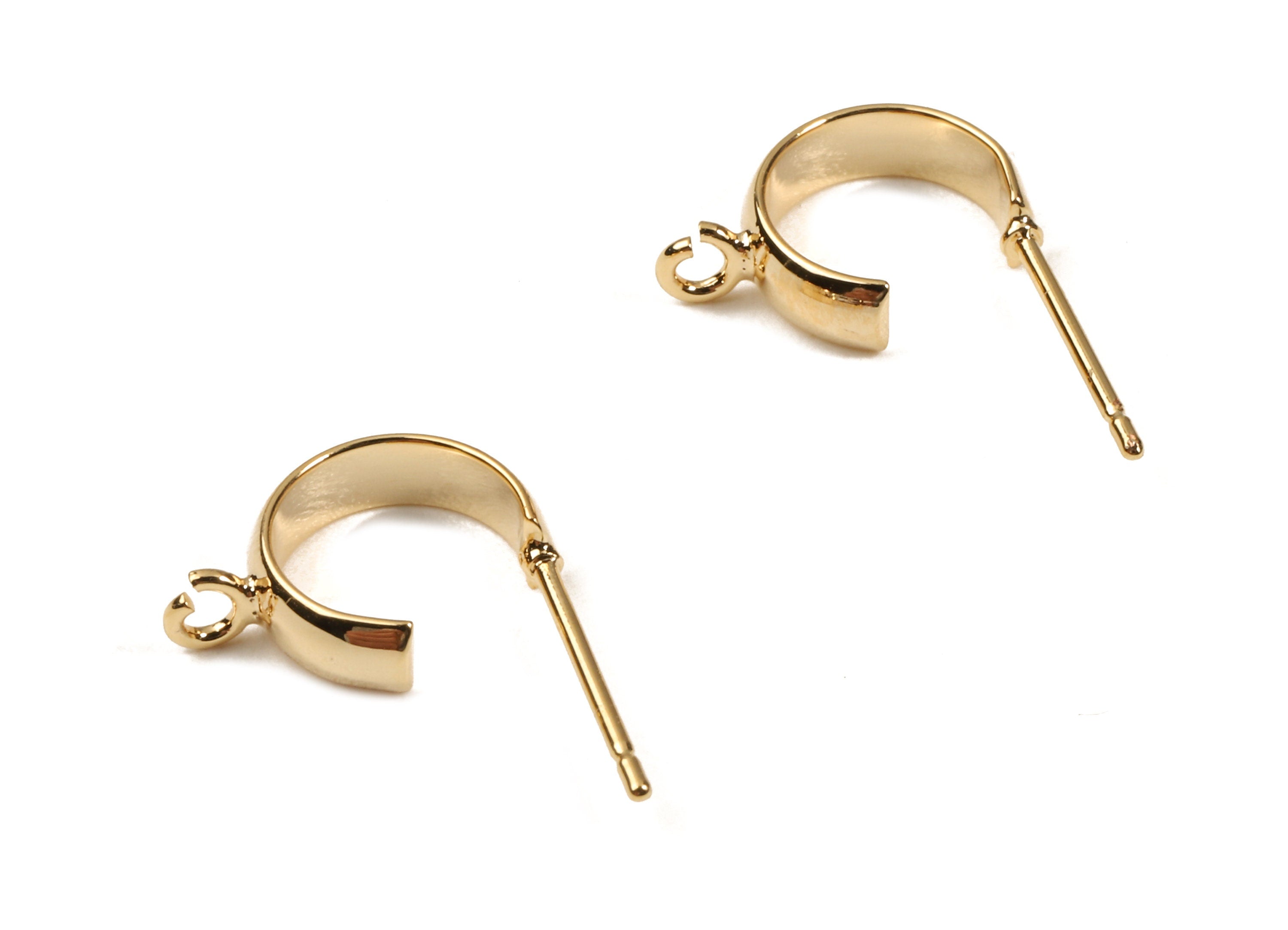 Brass C Earing Stud - Brass C Earring Post With Loop - 18K Real Gold Plated Brass - Jewelry Supplies - 12.68x4x0.93mm - RGP2310 - DOMEDBAZAAR