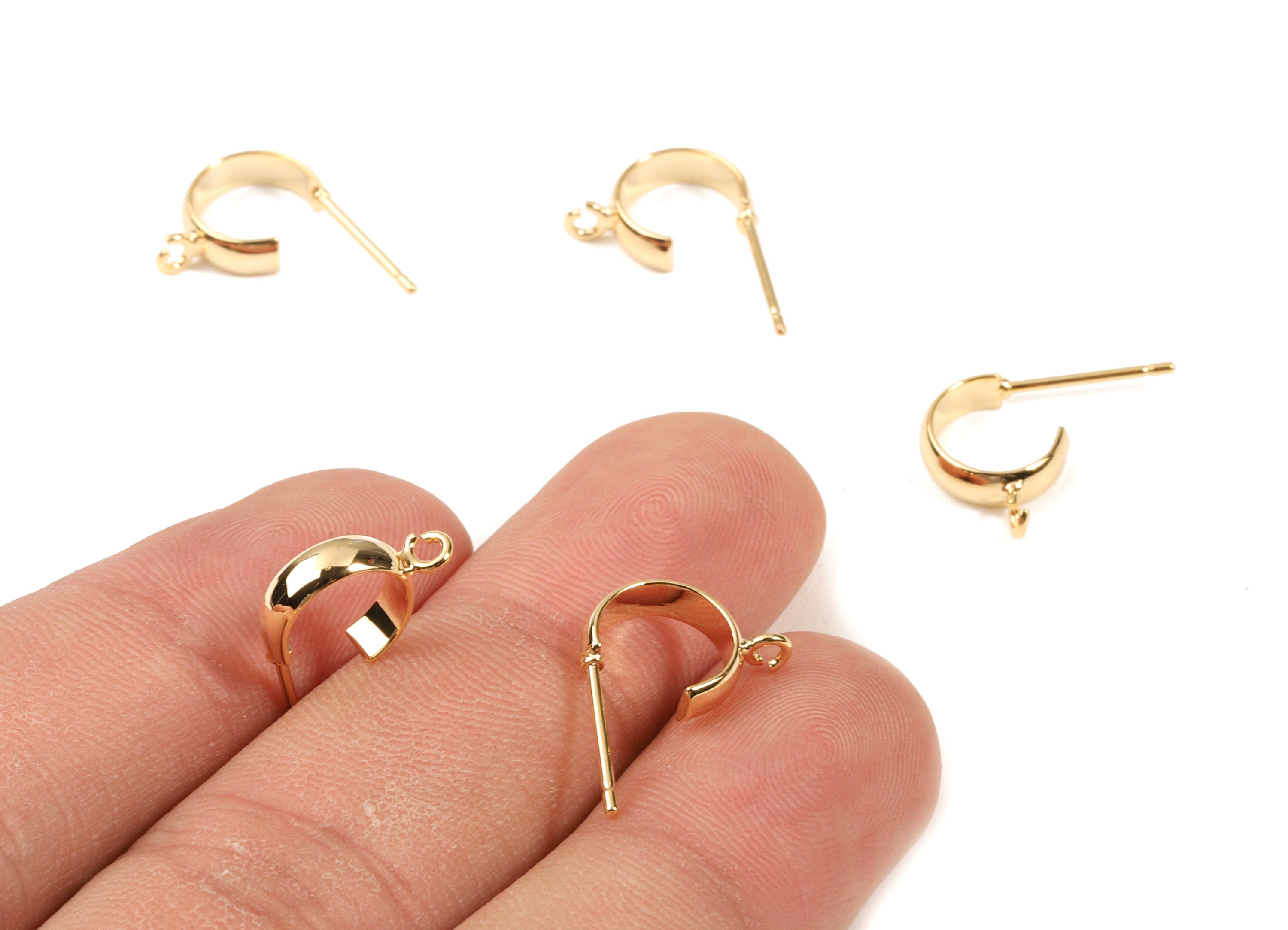 Brass C Earing Stud - Brass C Earring Post With Loop - 18K Real Gold Plated Brass - Jewelry Supplies - 12.68x4x0.93mm - RGP2310 - DOMEDBAZAAR