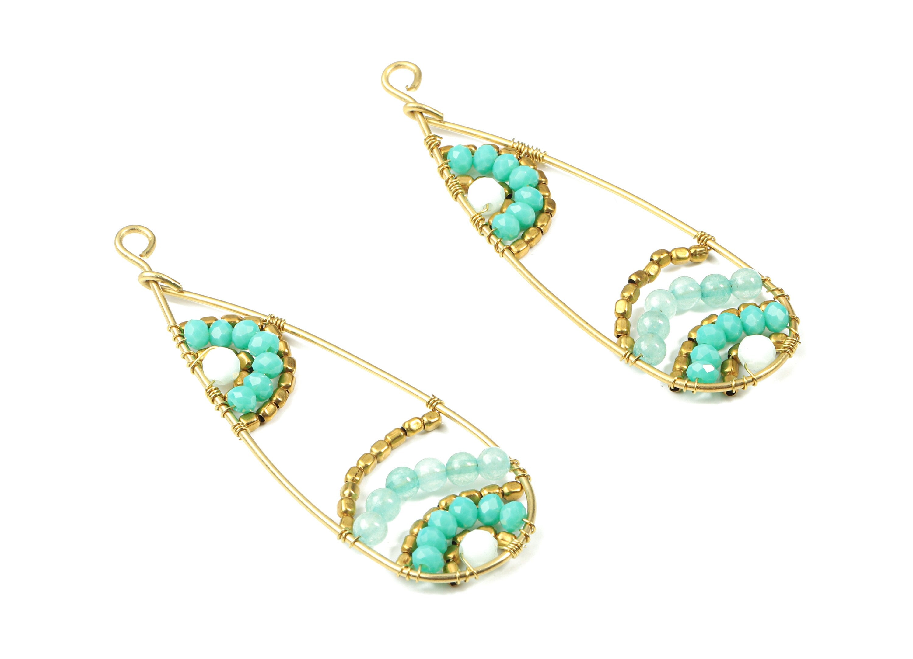 Glass Beaded Brass Drop Earring Charms - Handmade Glass Beaded Brass Earring Wire - Japanese Seed Beads  - 63.76x21.26x4.26mm - TH1080B - DOMEDBAZAAR