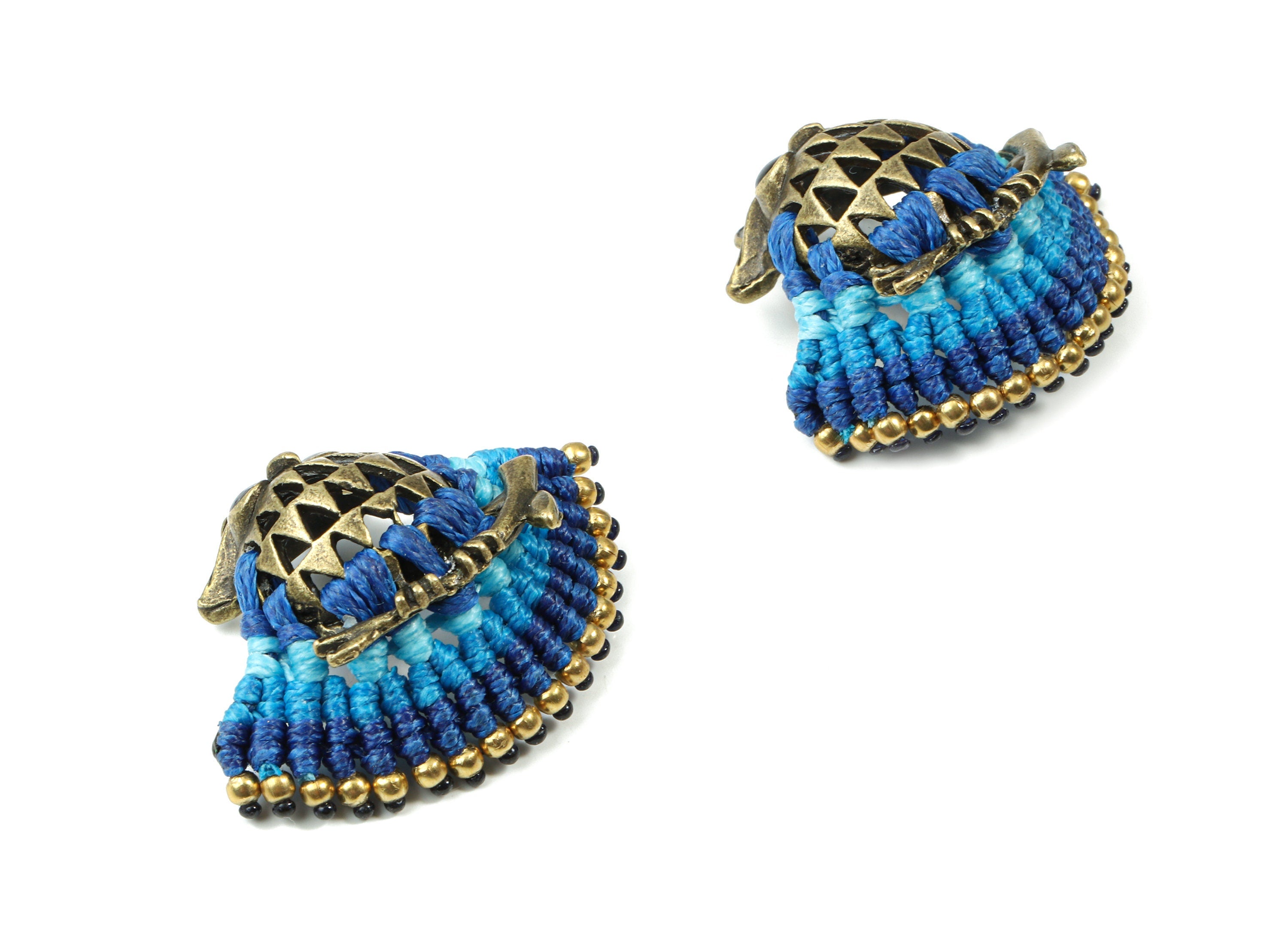 Owl Tassels Macrame Earrings - Brass Bohemian Owl Earring Charms  - Gypsy Owl Pendant - Tassel Findings  - 36.13x29.46x5.8mm - TS1144A - DOMEDBAZAAR