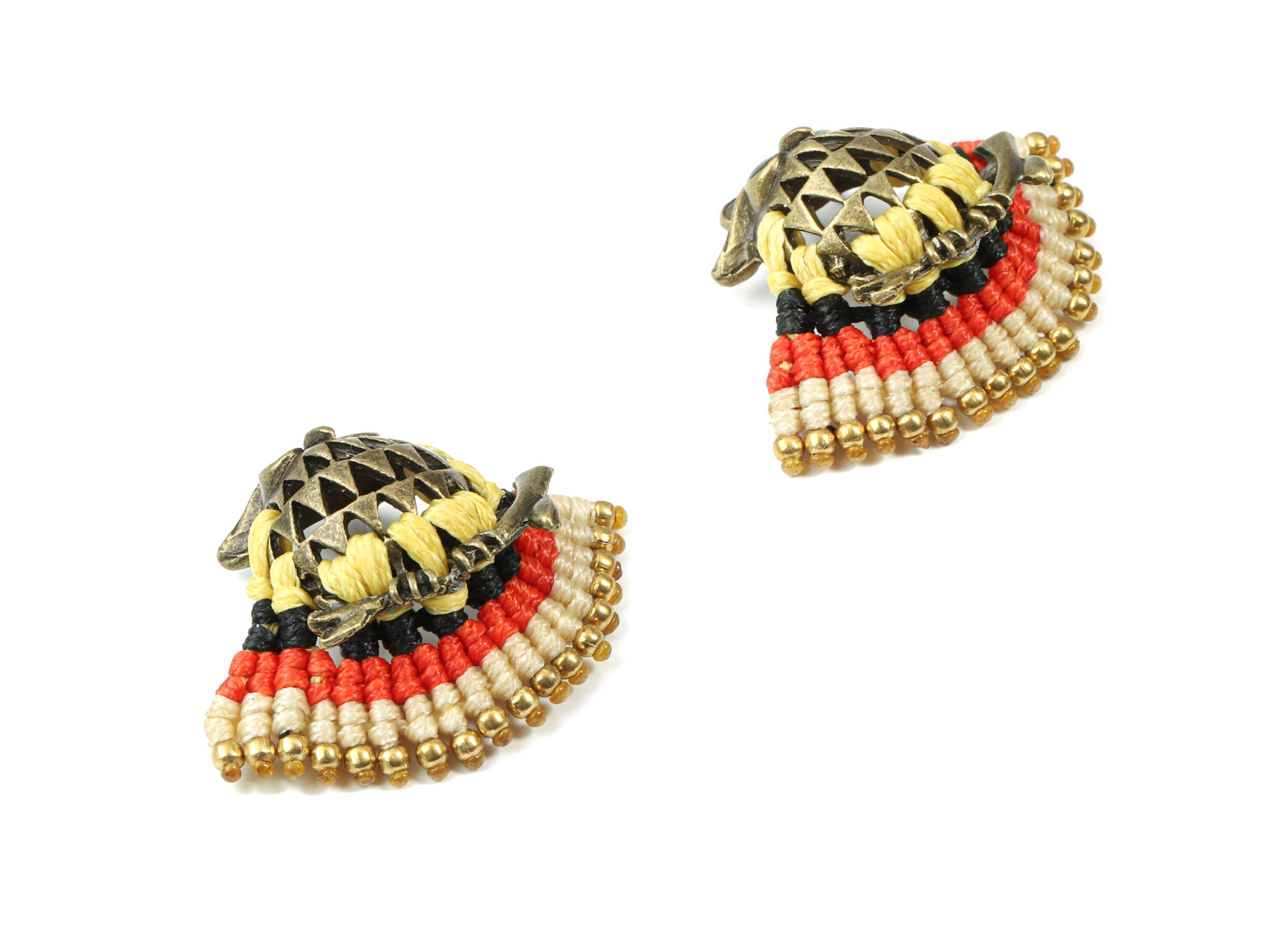 Owl Tassels Macrame Earrings - Brass Bohemian Owl Earring Charms  - Gypsy Owl Pendant - Tassel Findings  - 36.13x29.46x5.8mm - TS1144B - DOMEDBAZAAR