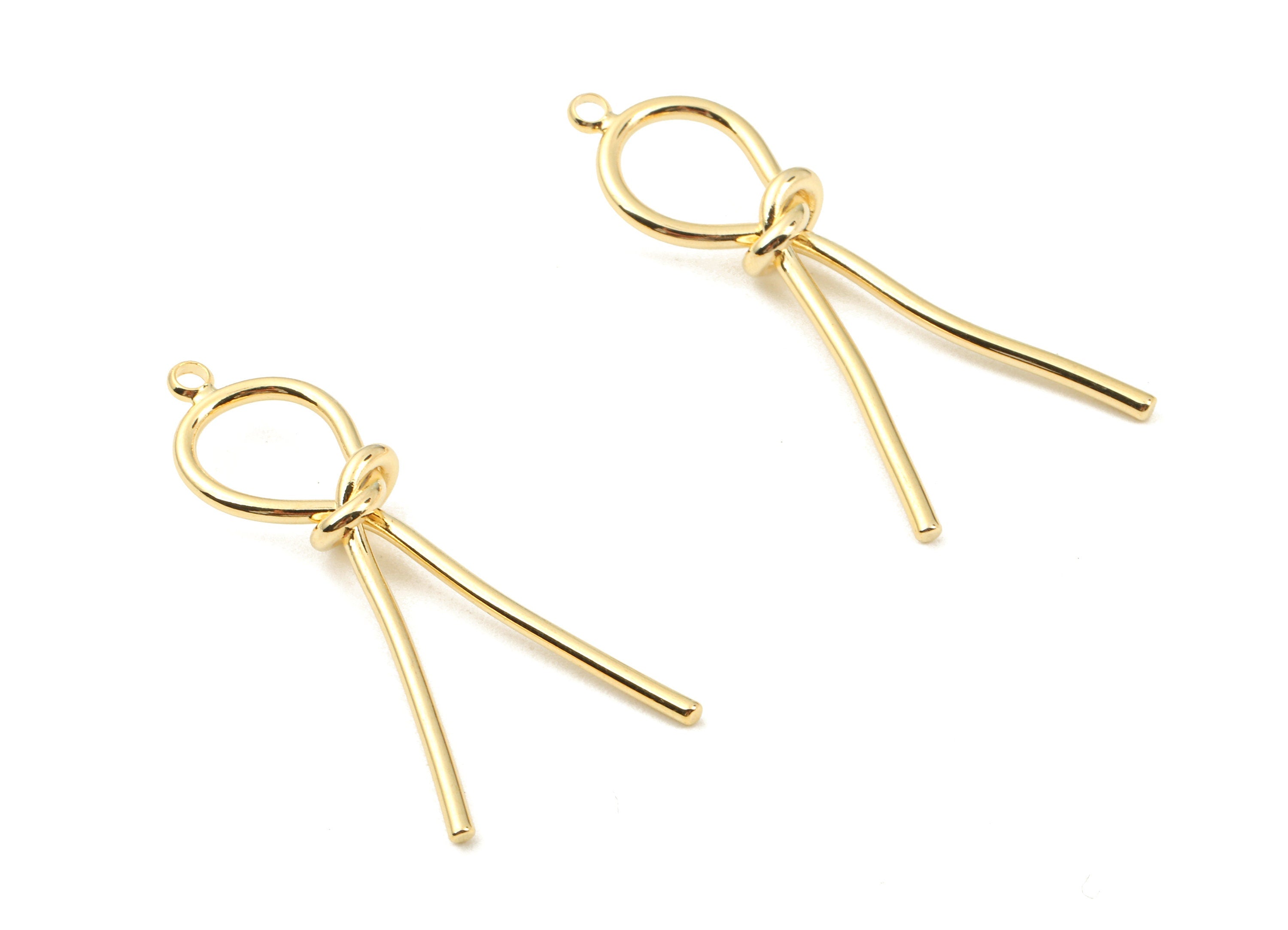 Brass Wire Knot Earring Charms - Brass Wire Knot Charms and Pendant - 18K Real Gold Plated Brass - 42.62x18.65x5.93mm - RGP2319 - DOMEDBAZAAR