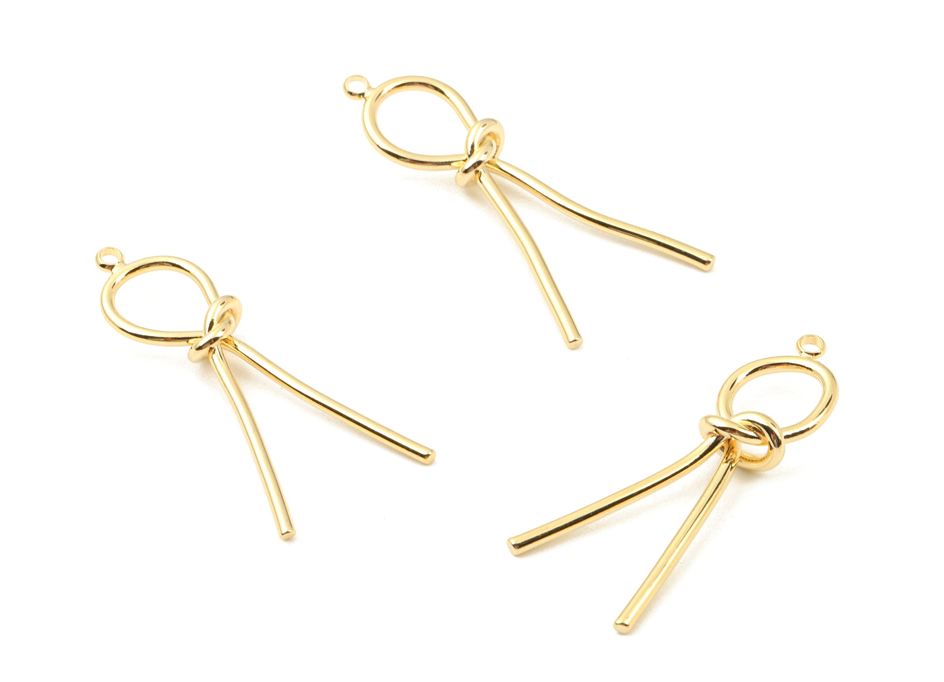 Brass Wire Knot Earring Charms - Brass Wire Knot Charms and Pendant - 18K Real Gold Plated Brass - 42.62x18.65x5.93mm - RGP2319 - DOMEDBAZAAR